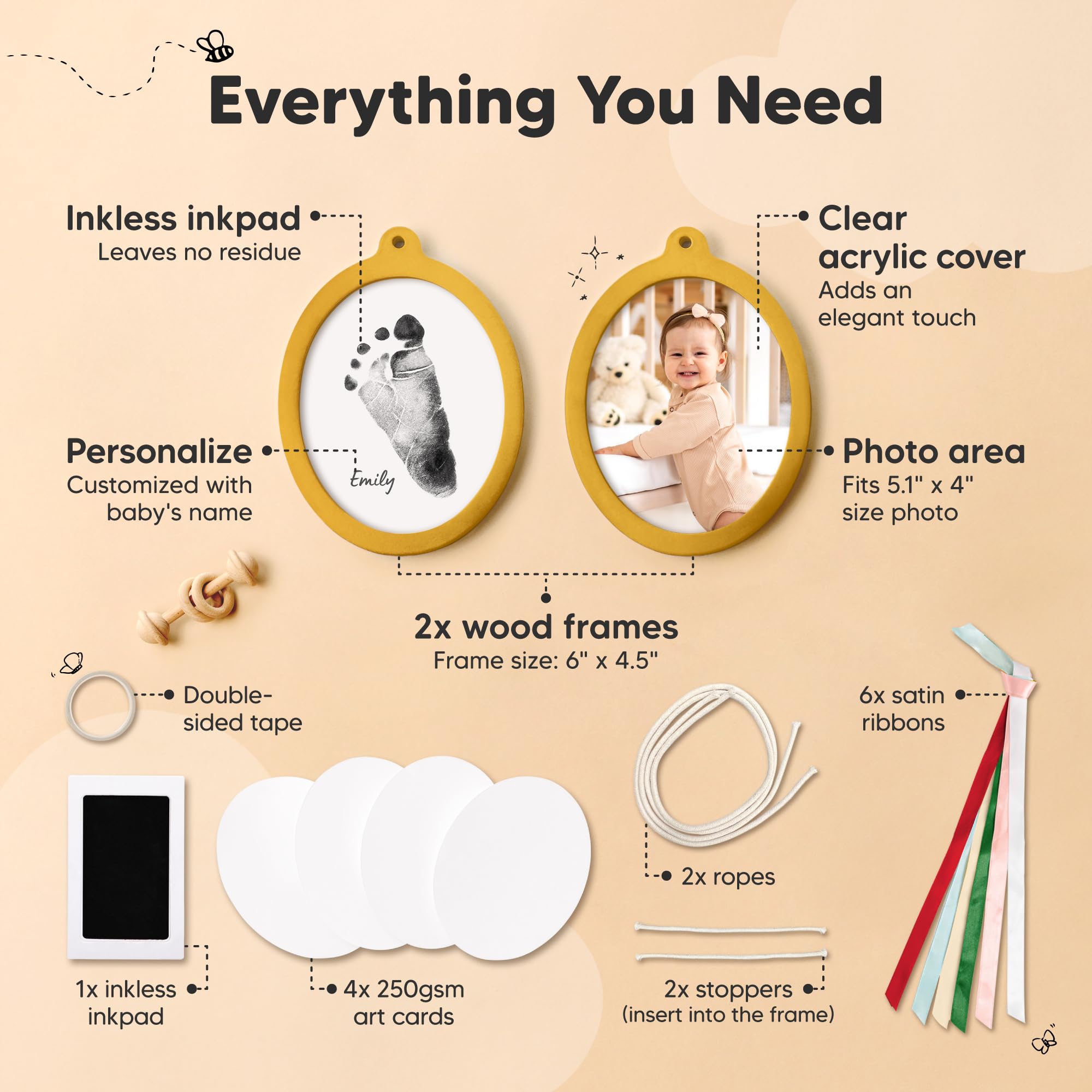 KeaBabies baby footprint ornament with mess-free keepsake option