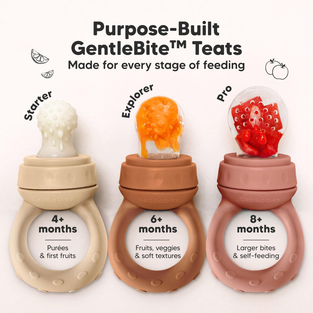 KeaBabies feeder 2pk teether with cold snacks soothing gums.