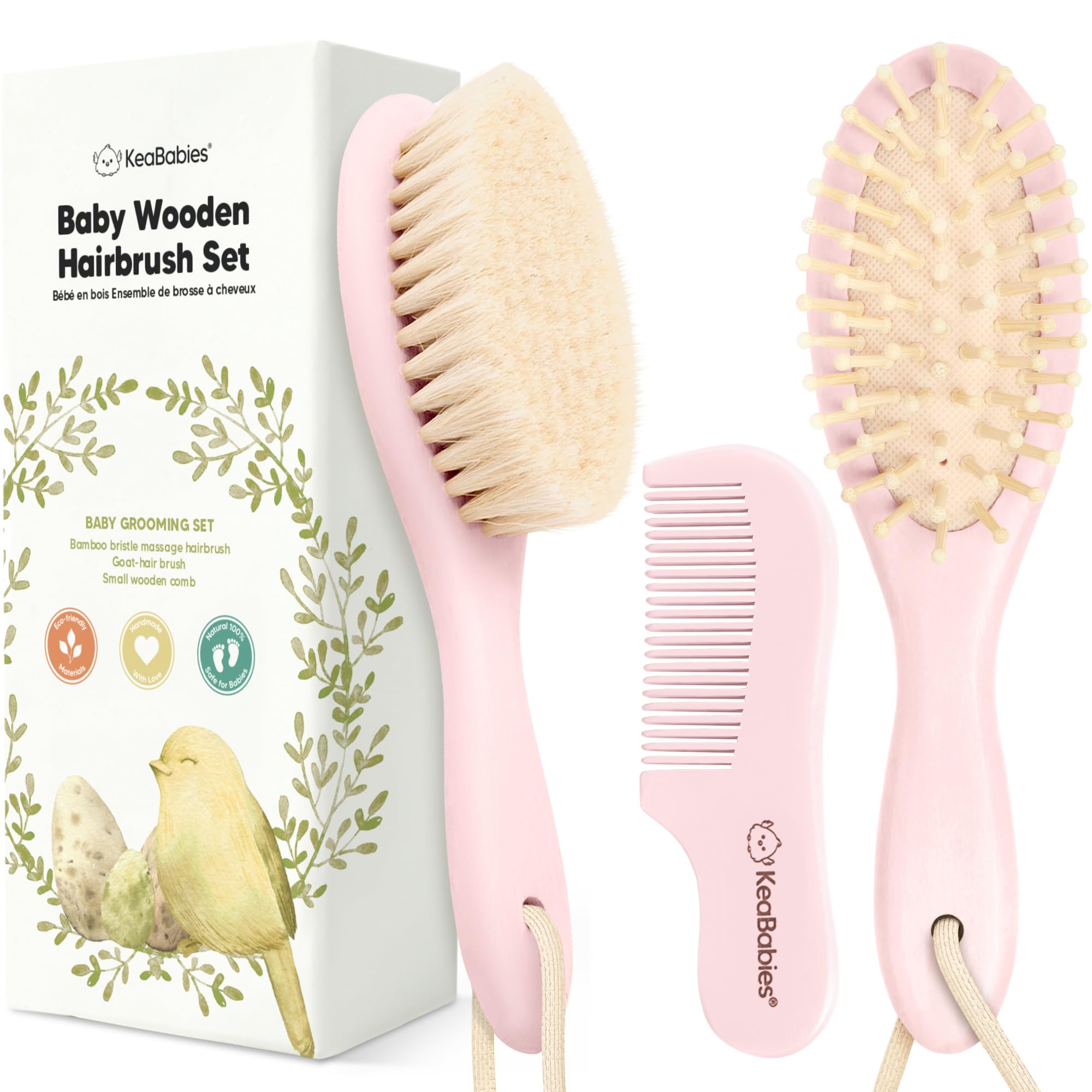 KeaBabies baby hair brush oval blush with soft goat bristles for gentle scalp care.
