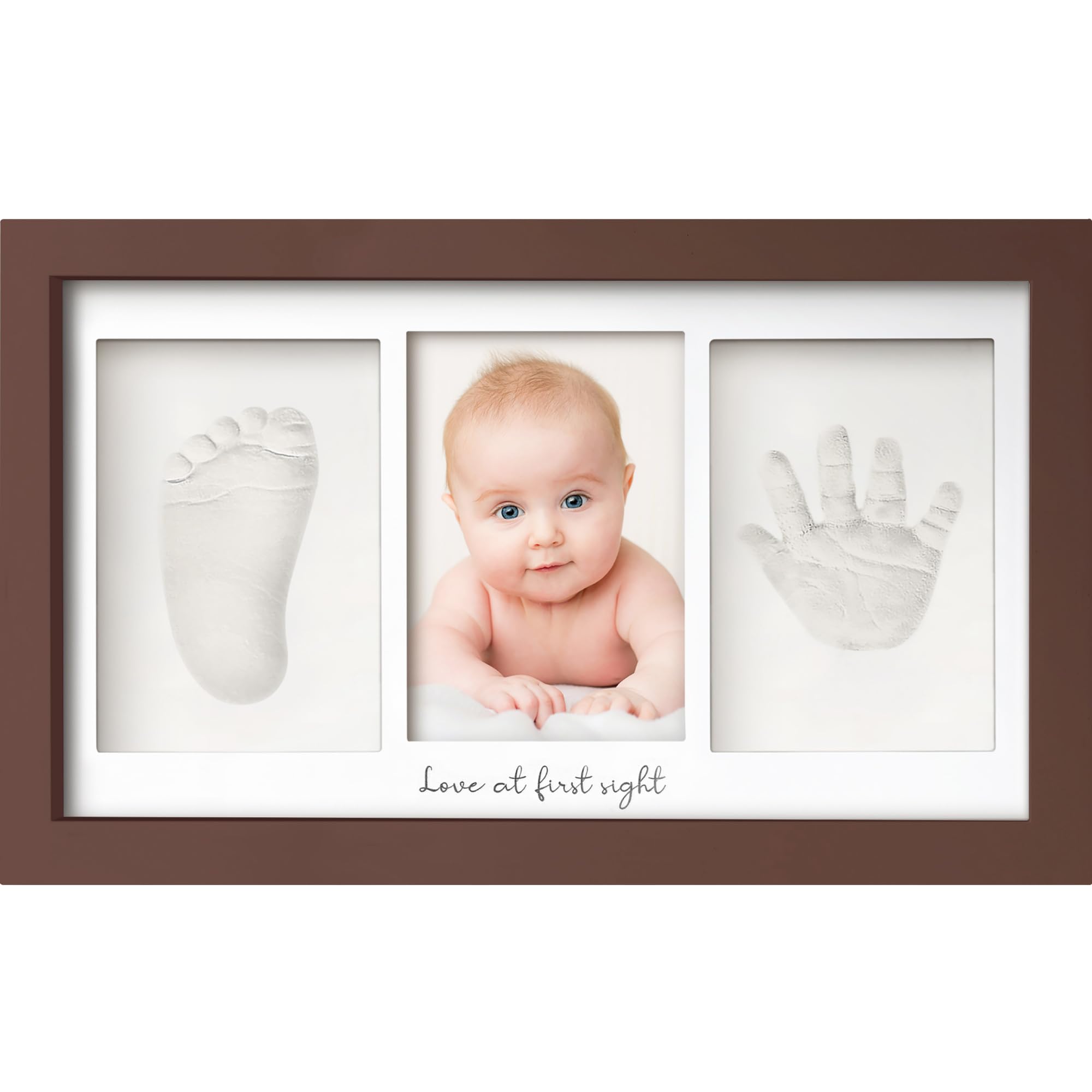 KeaBabies baby handprint frame cedar closeup shows durable keepsake for newborn memories.