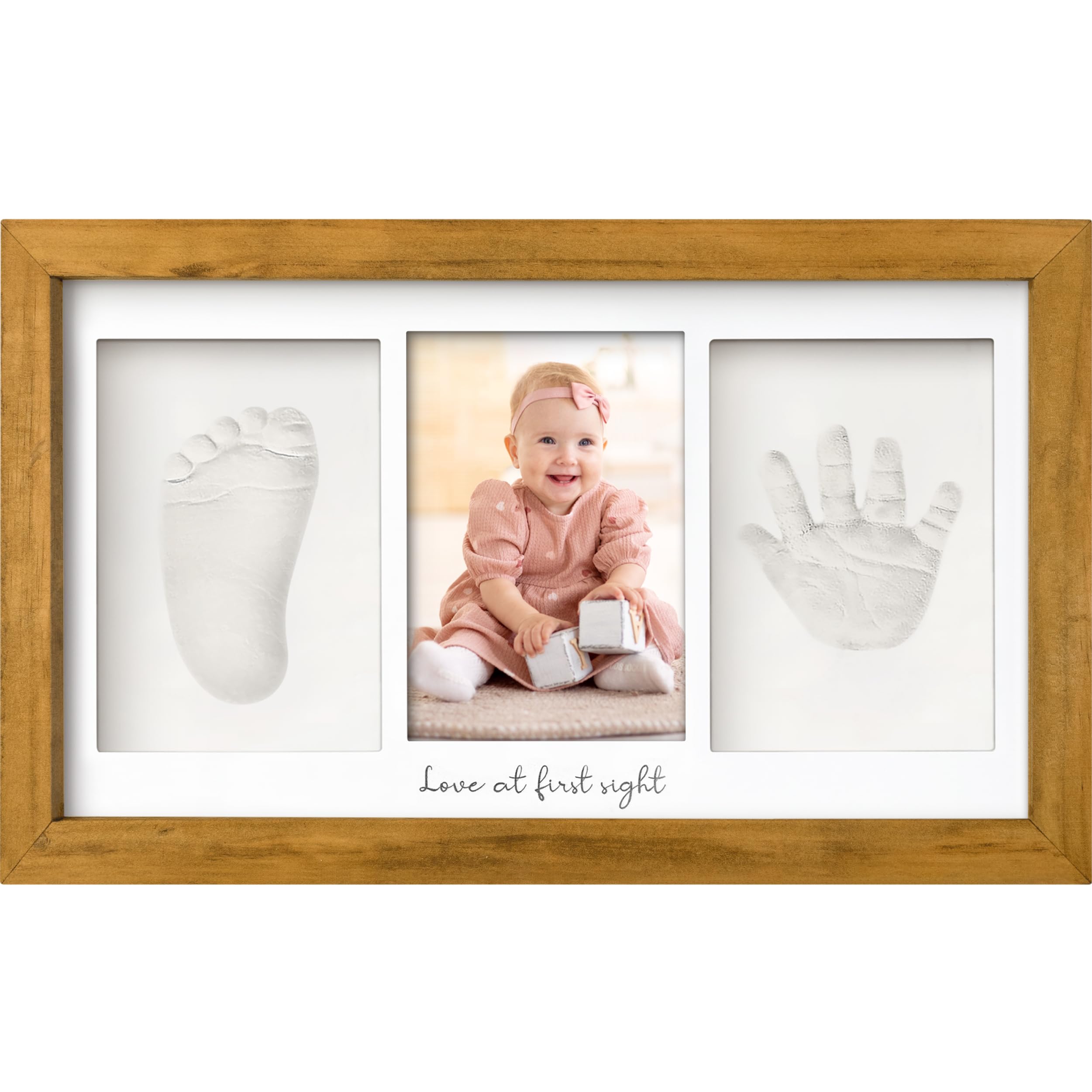 KeaBabies handprint frame closeup highlights durable wood frame for nursery décor.