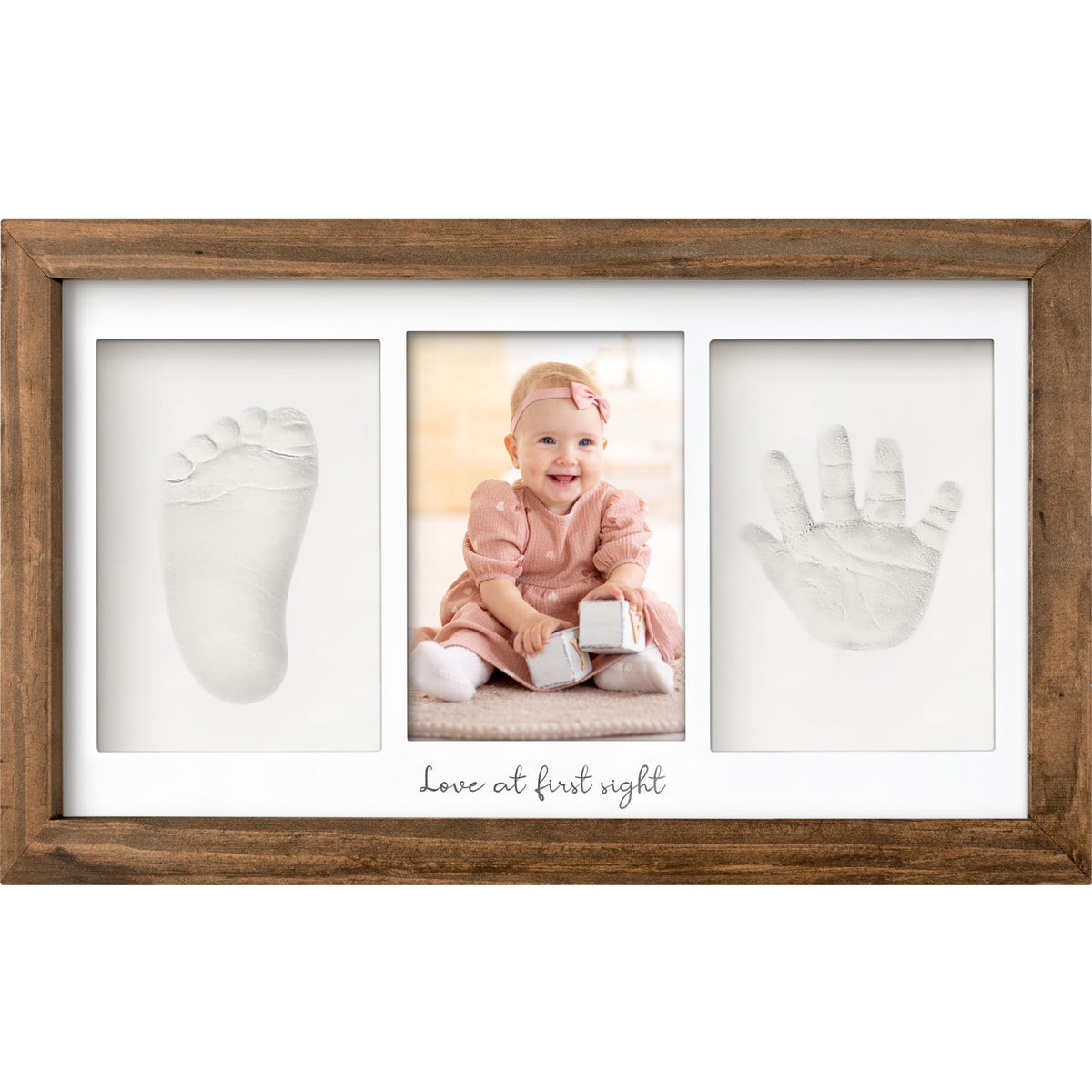 KeaBabies baby handprint frame in medium oak—durable nursery keepsake.