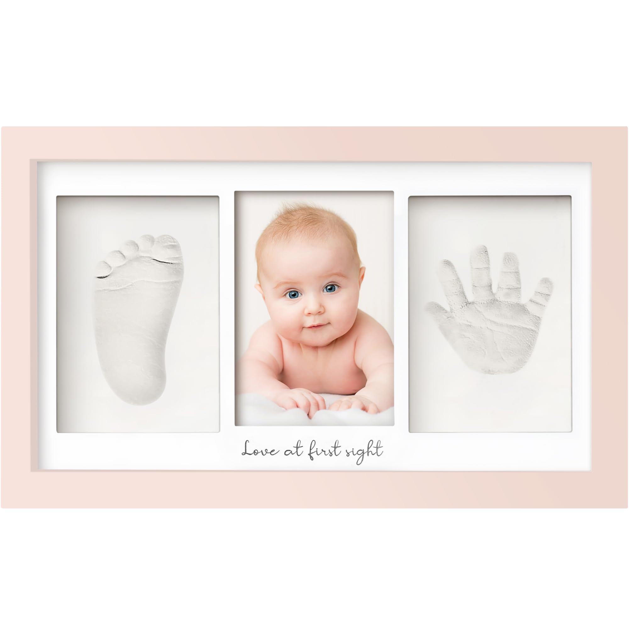 KeaBabies baby handprint frame with petal pink glass cover for keepsakes.