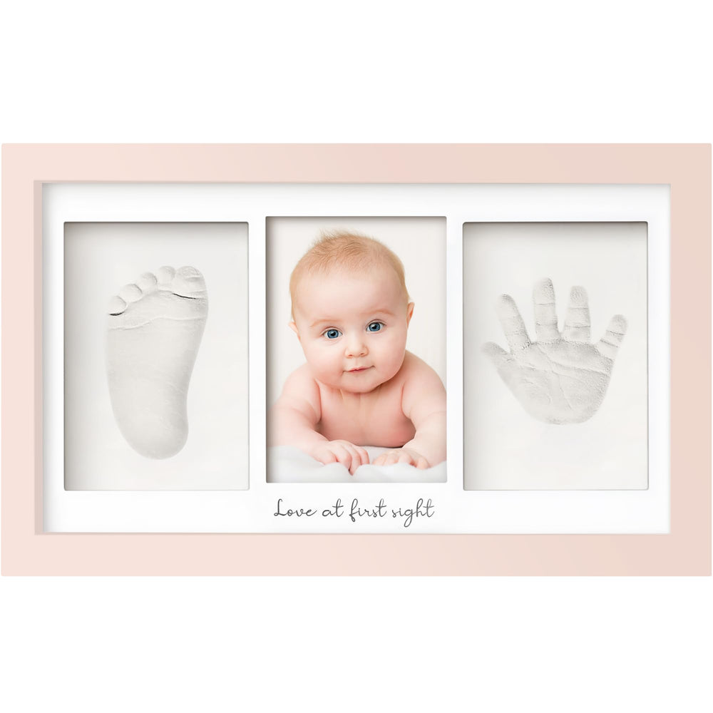 KeaBabies baby handprint frame with petal pink glass cover for keepsakes.