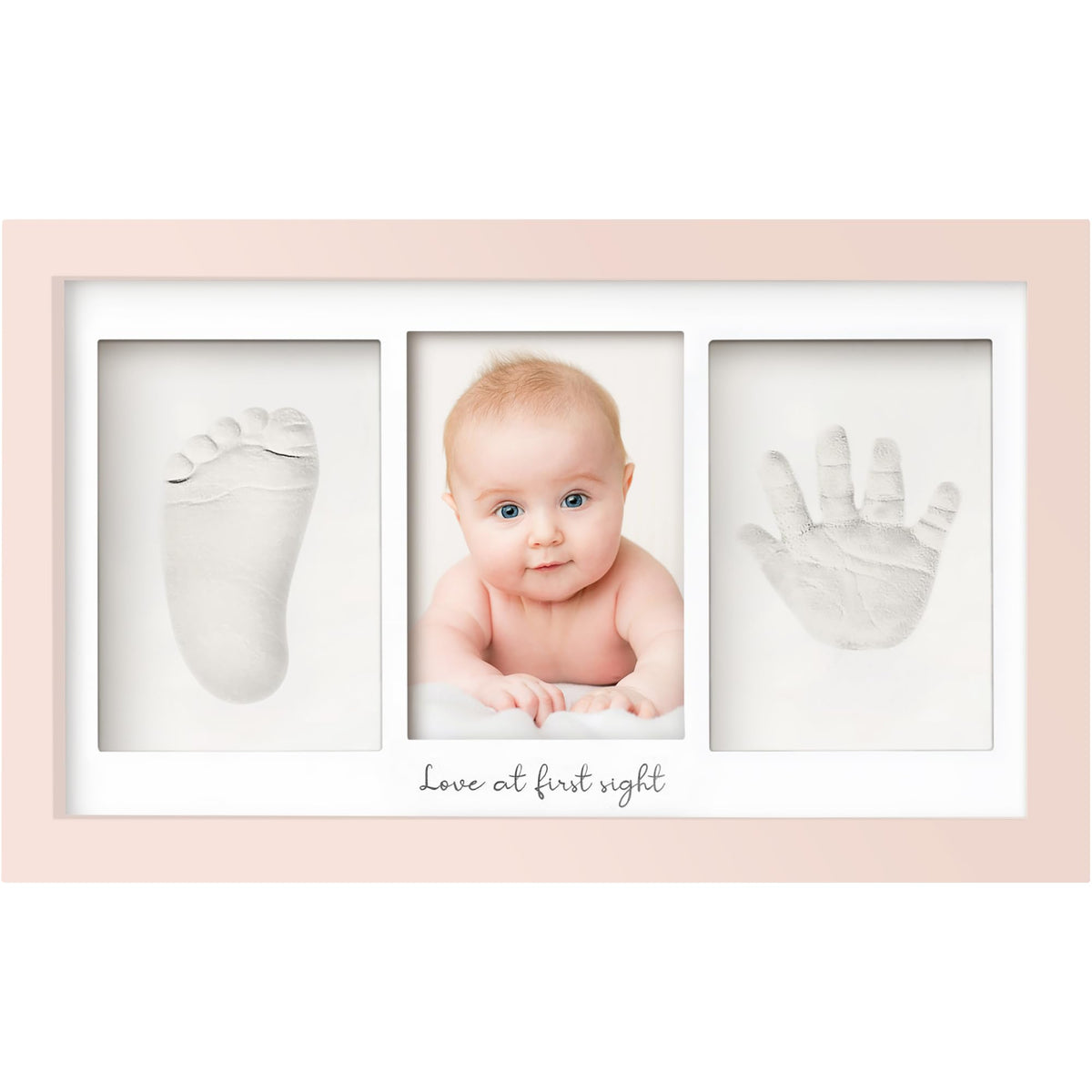 KeaBabies baby handprint frame with petal pink glass cover for keepsakes.