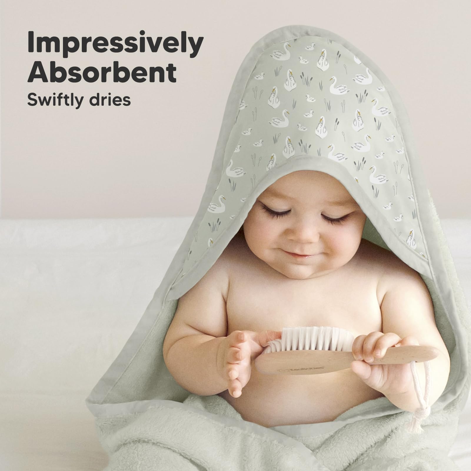 KeaBabies baby hooded towel with hood drying after bath warmth.