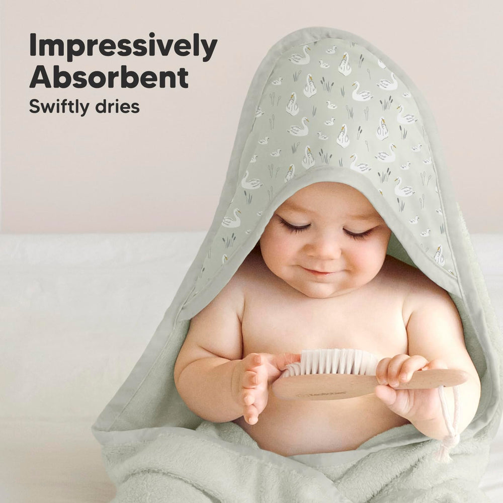 KeaBabies baby hooded towel with hood drying after bath warmth.