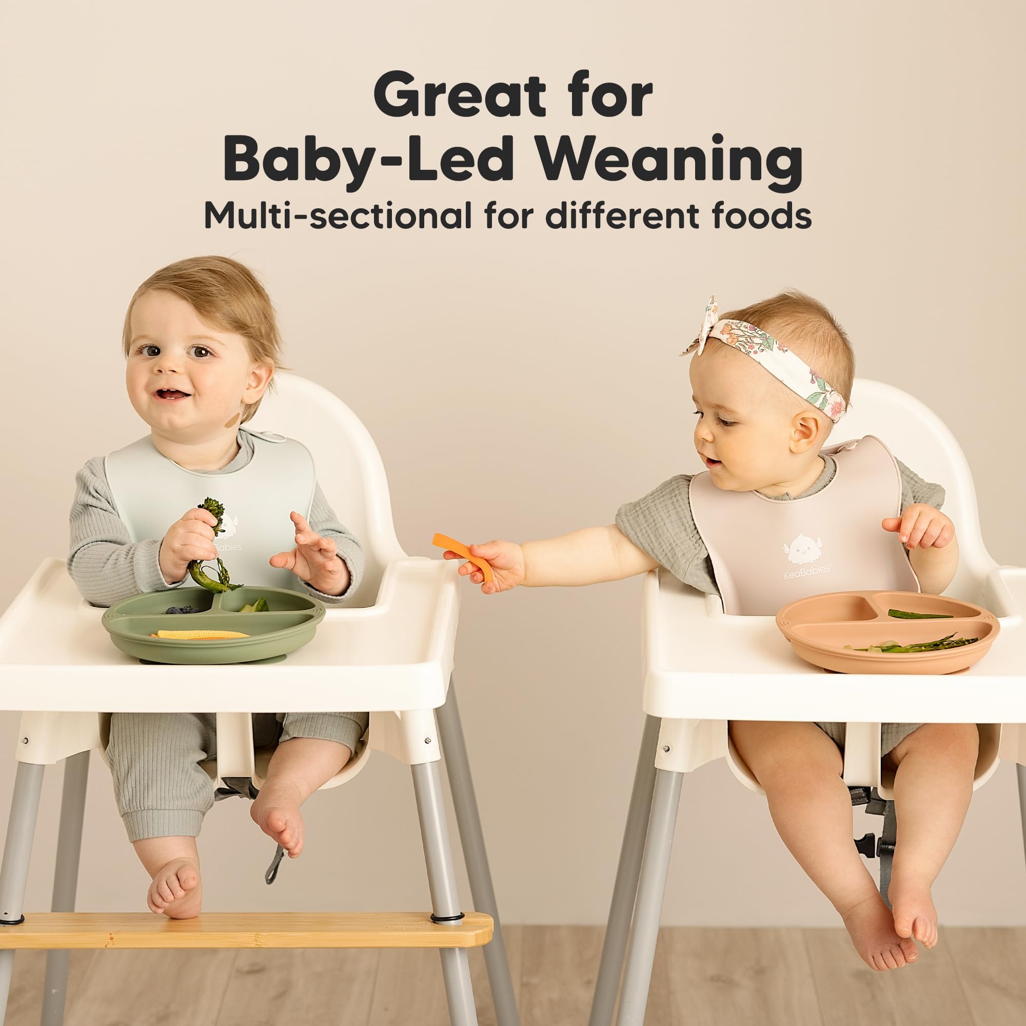 KeaBabies baby-led weaning plate supports independent feeding exploration.