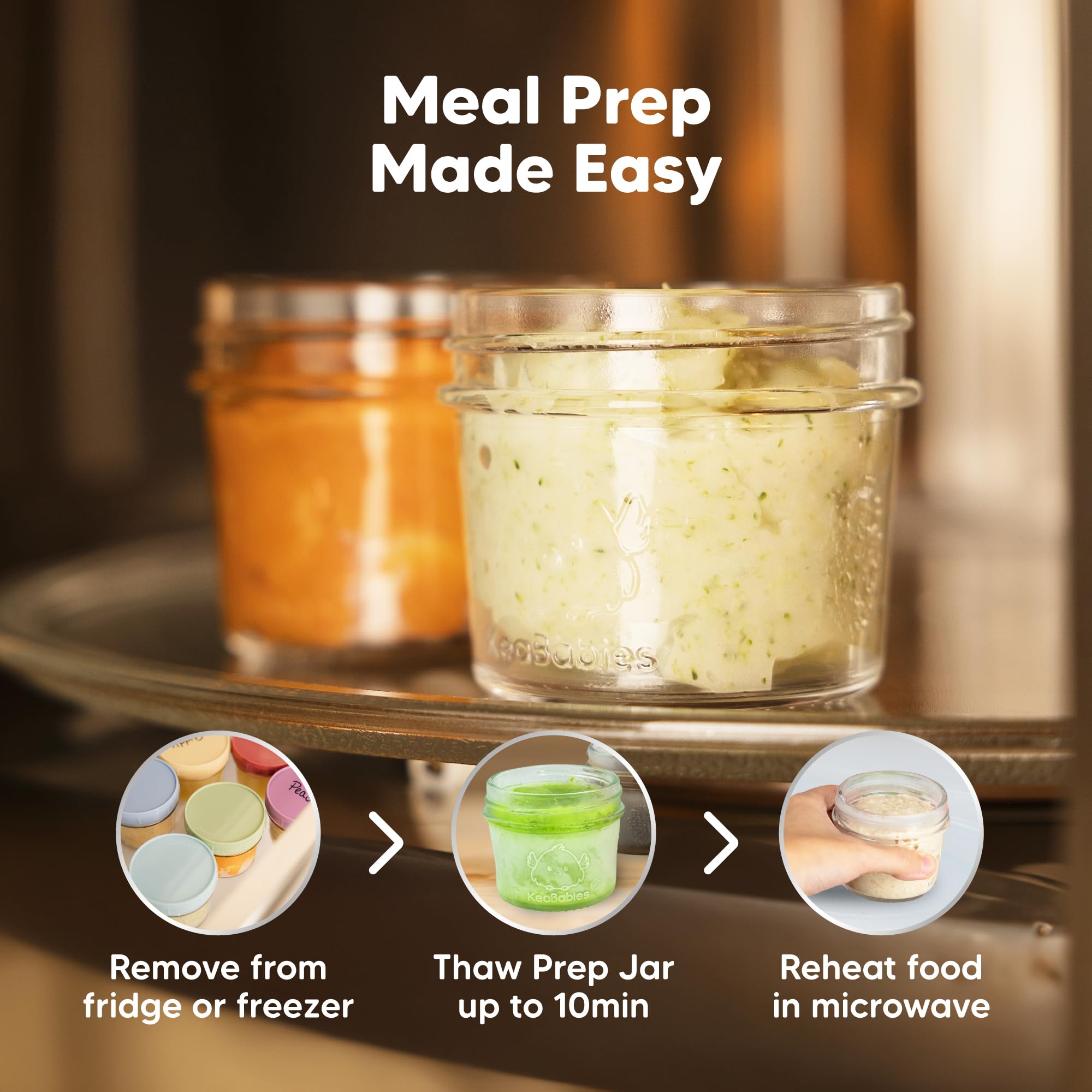 KeaBabies 4oz jars ideal for snacks and baby food storage.