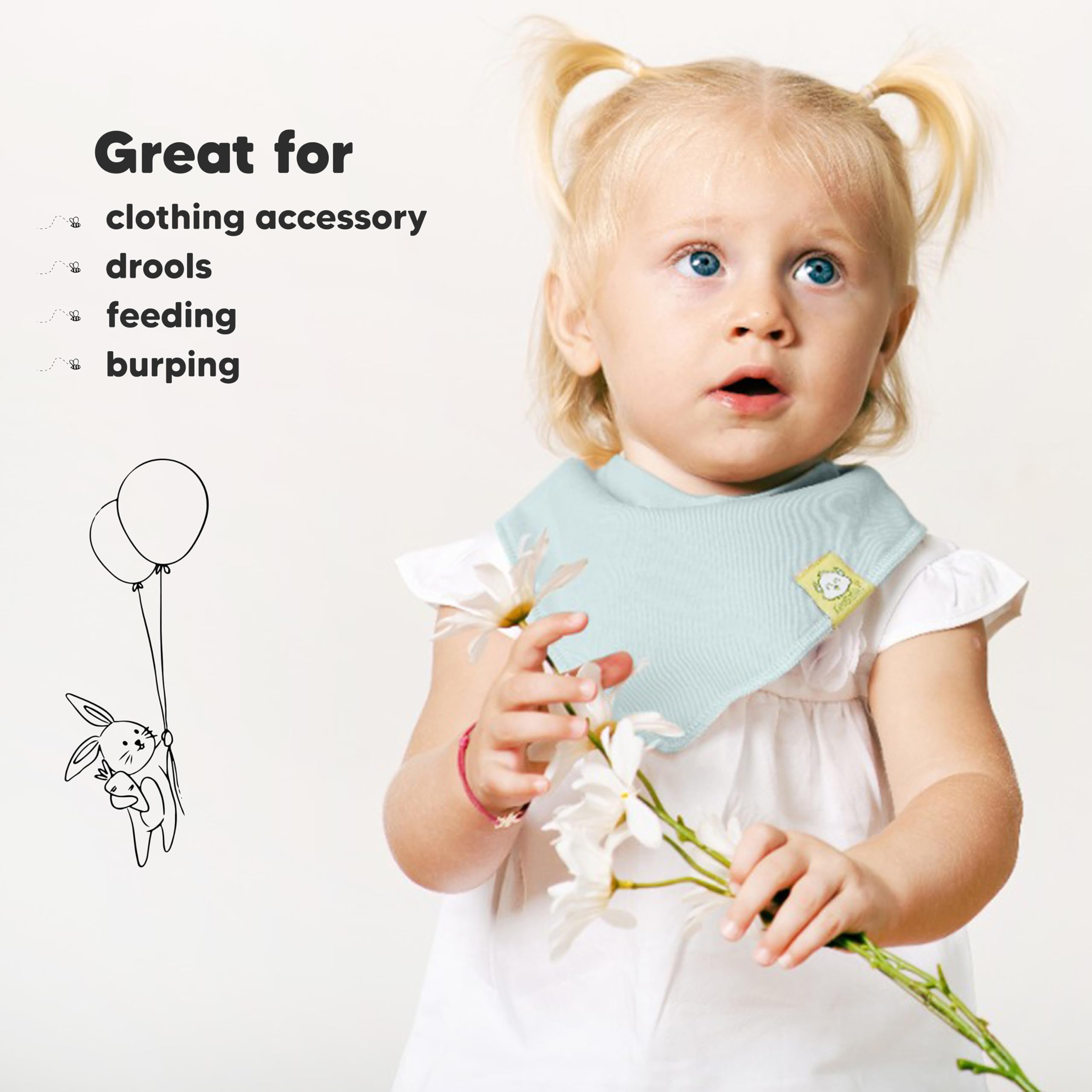 KeaBabies wearable bib on baby demonstrates comfortable daily drool coverage