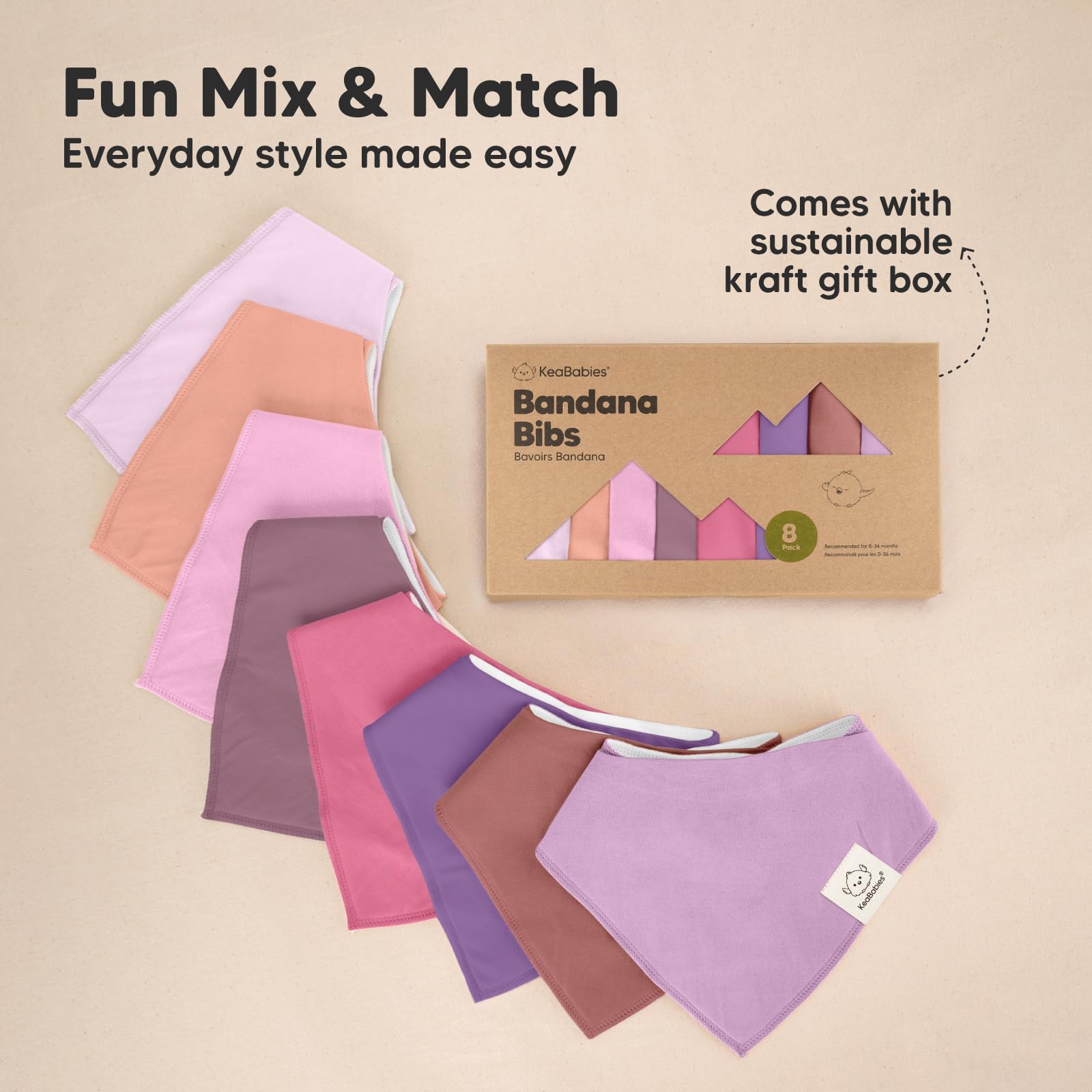 KeaBabies lilac bibs on a baby’s chest, highlighting comfortable fit and drool absorption.