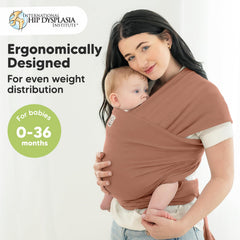 KeaBabies Baby Wrap Carrier Terracotta hip-friendly design promotes healthy hip development and comfortable wear.