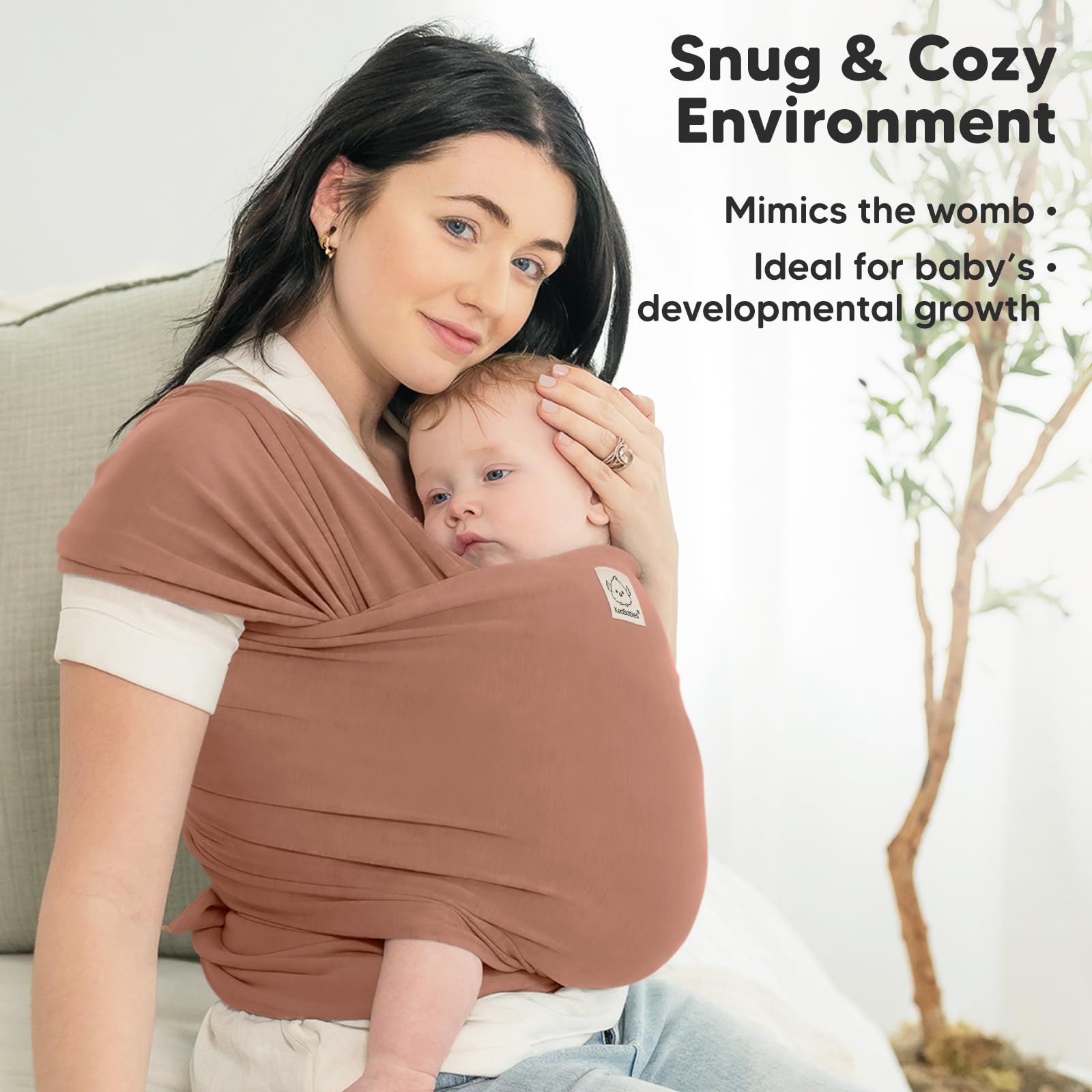 KeaBabies Baby Wrap Carrier Terracotta lightweight breathable material for all-day wear.