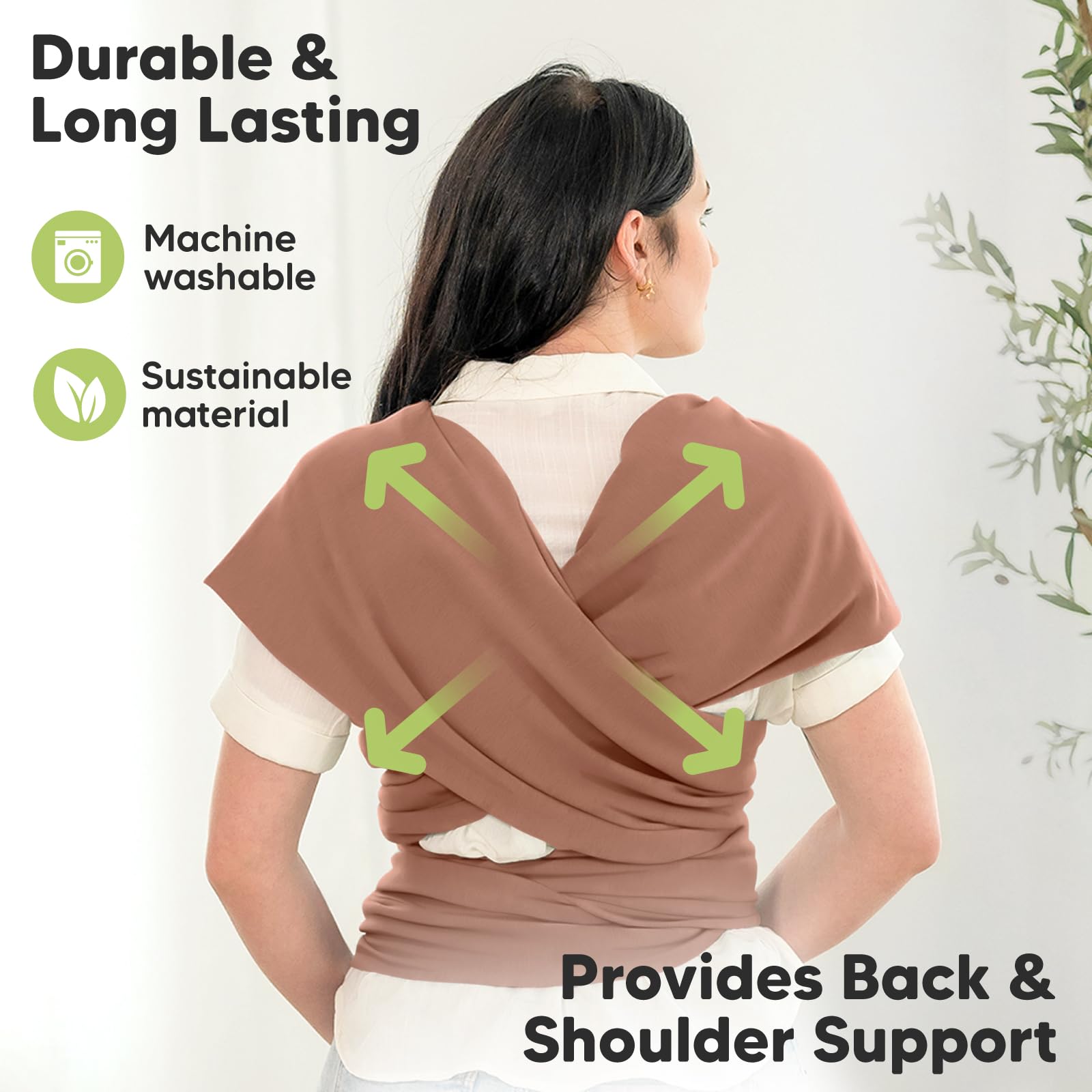 KeaBabies Baby Wrap Carrier Terracotta soft stretchy fabric ensures secure comfortable fit.