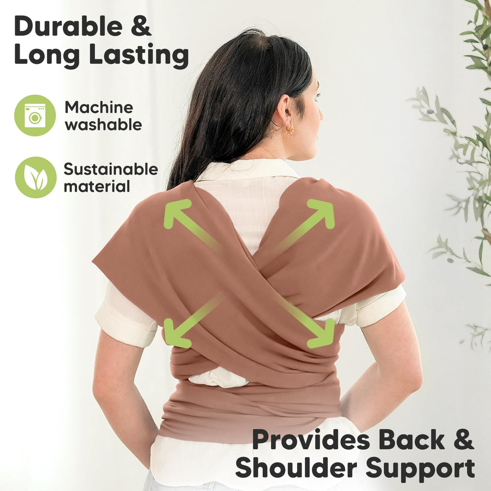 KeaBabies Baby Wrap Carrier Terracotta soft stretchy fabric ensures secure comfortable fit.