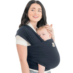 KeaBabies Baby Wrap Carrier Midnight model-wearing demonstrates versatile, hands-free bonding on the go.