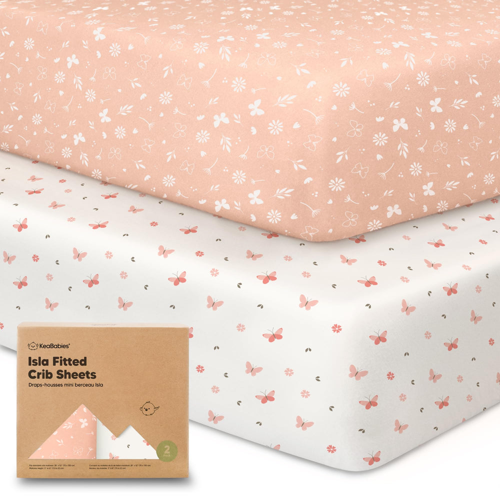 KeaBabies bamboo crib sheet with butterflies pattern—soft and breathable for nap time.