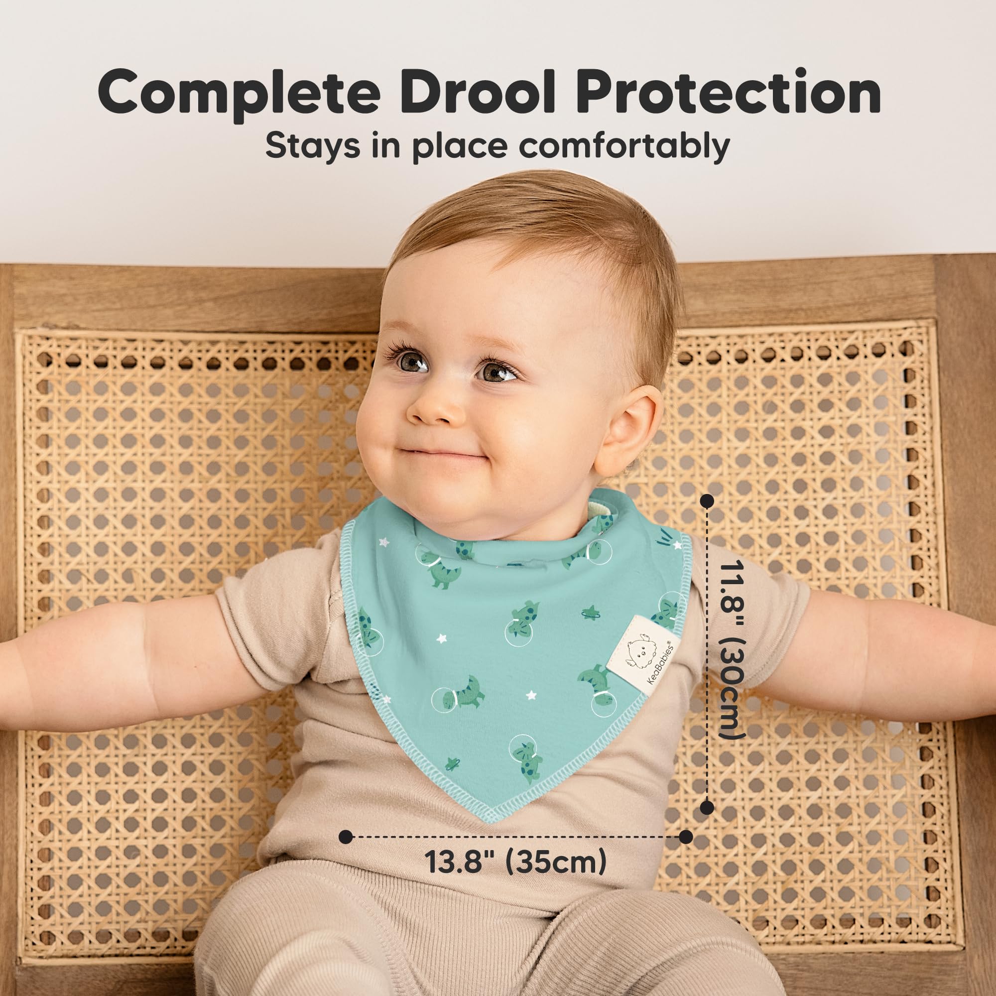 KeaBabies Cosmo fleece layer aids quick moisture capture during teething drool