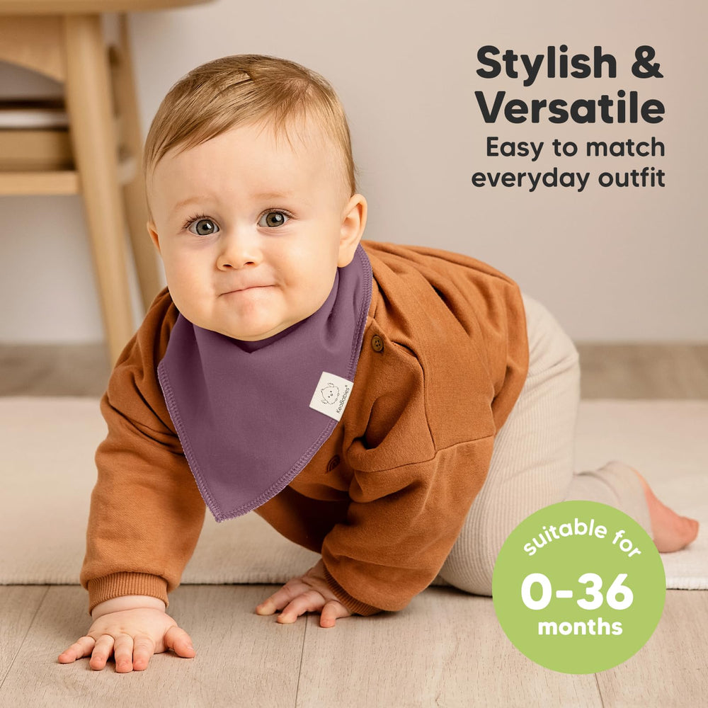 KeaBabies newborn-to-36-months fit shown on a baby wearing lilac bib.