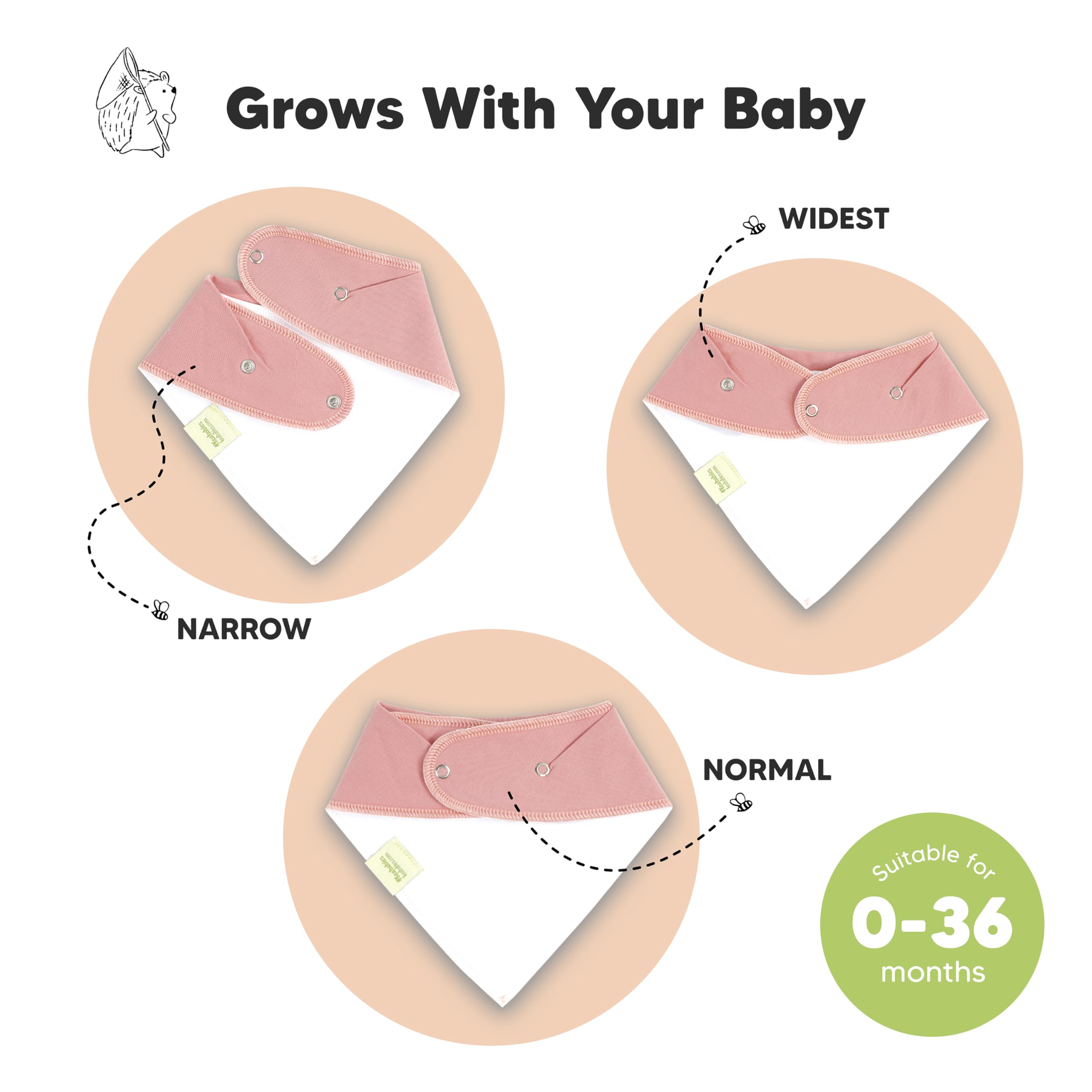 KeaBabies nickel-free snaps closeup highlight adjustable fit for growing babies