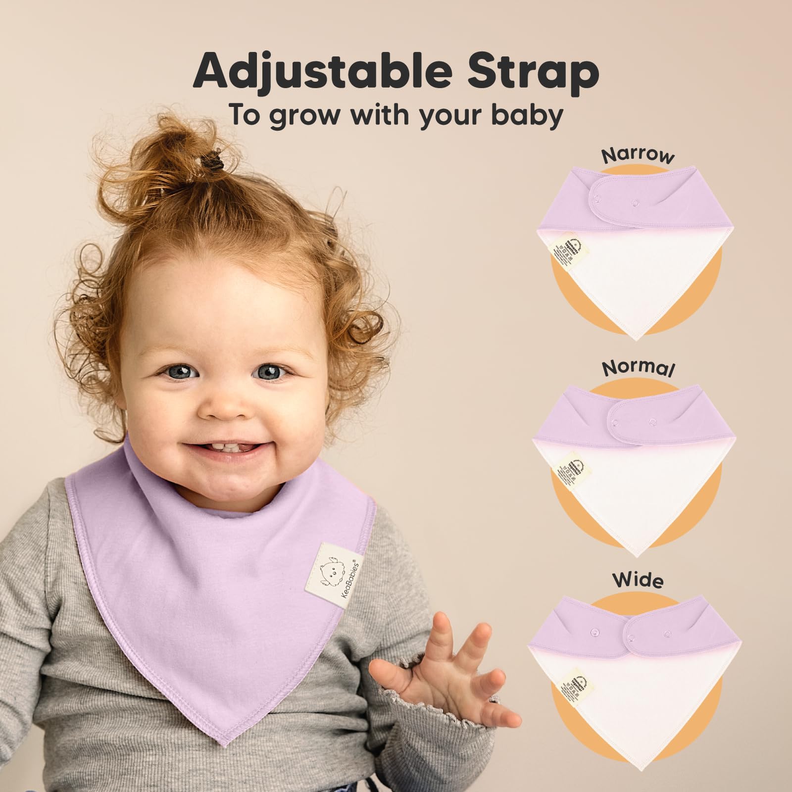 KeaBabies bibs with nickel-free snaps showing adjustable growth fit.