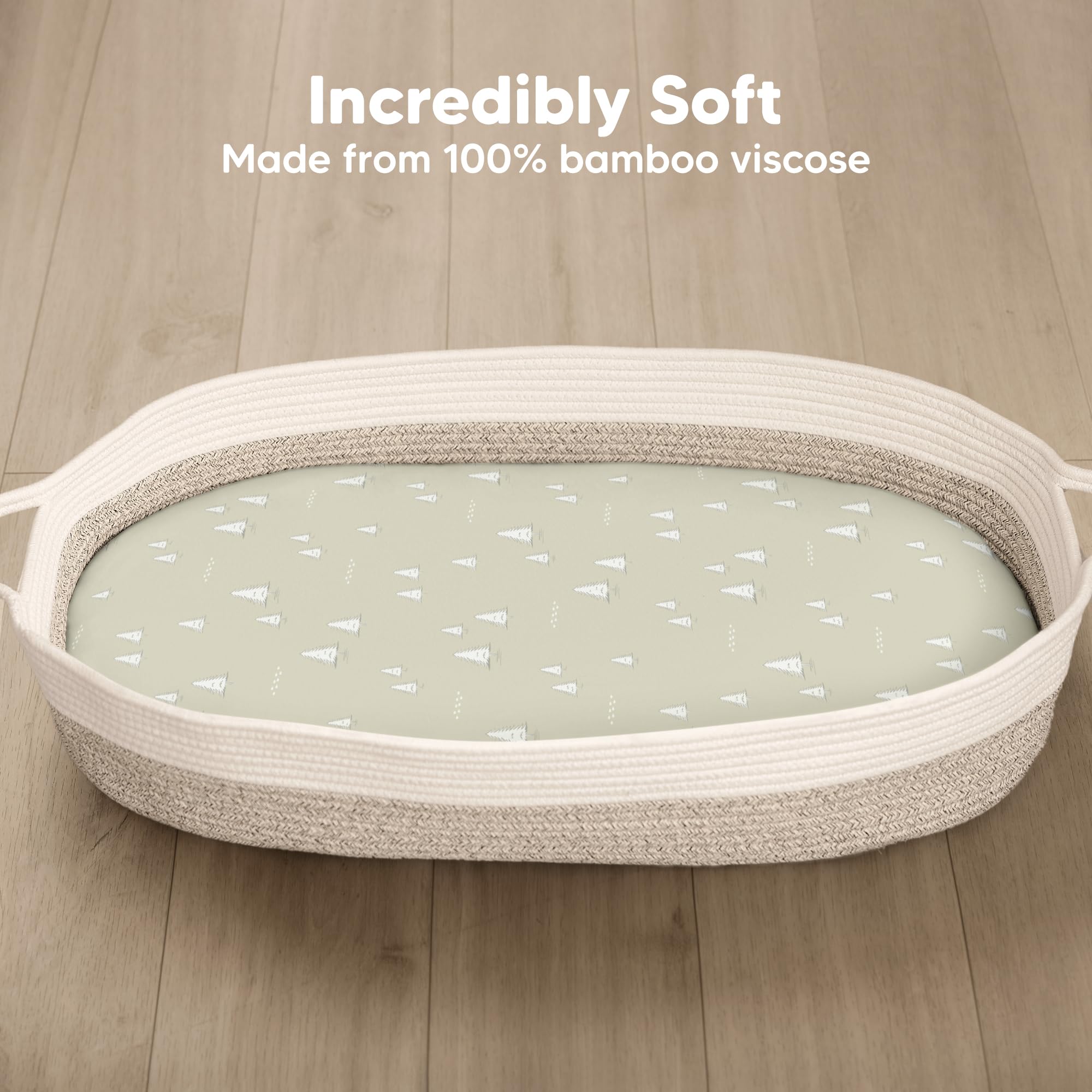 KeaBabies bassinet sheet SnugFit Tech stretch enables easy setup.
