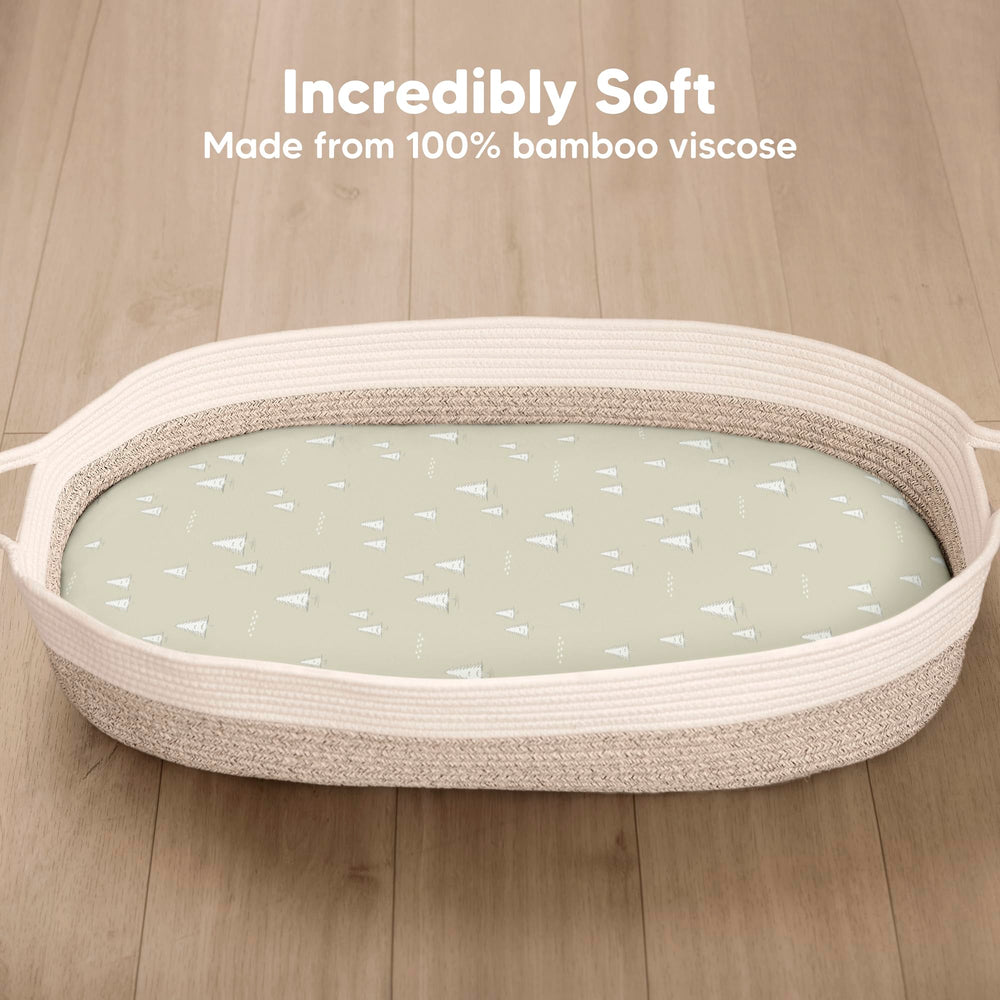 KeaBabies bassinet sheet SnugFit Tech stretch enables easy setup.