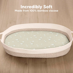 KeaBabies bassinet sheet SnugFit Tech stretch enables easy setup.