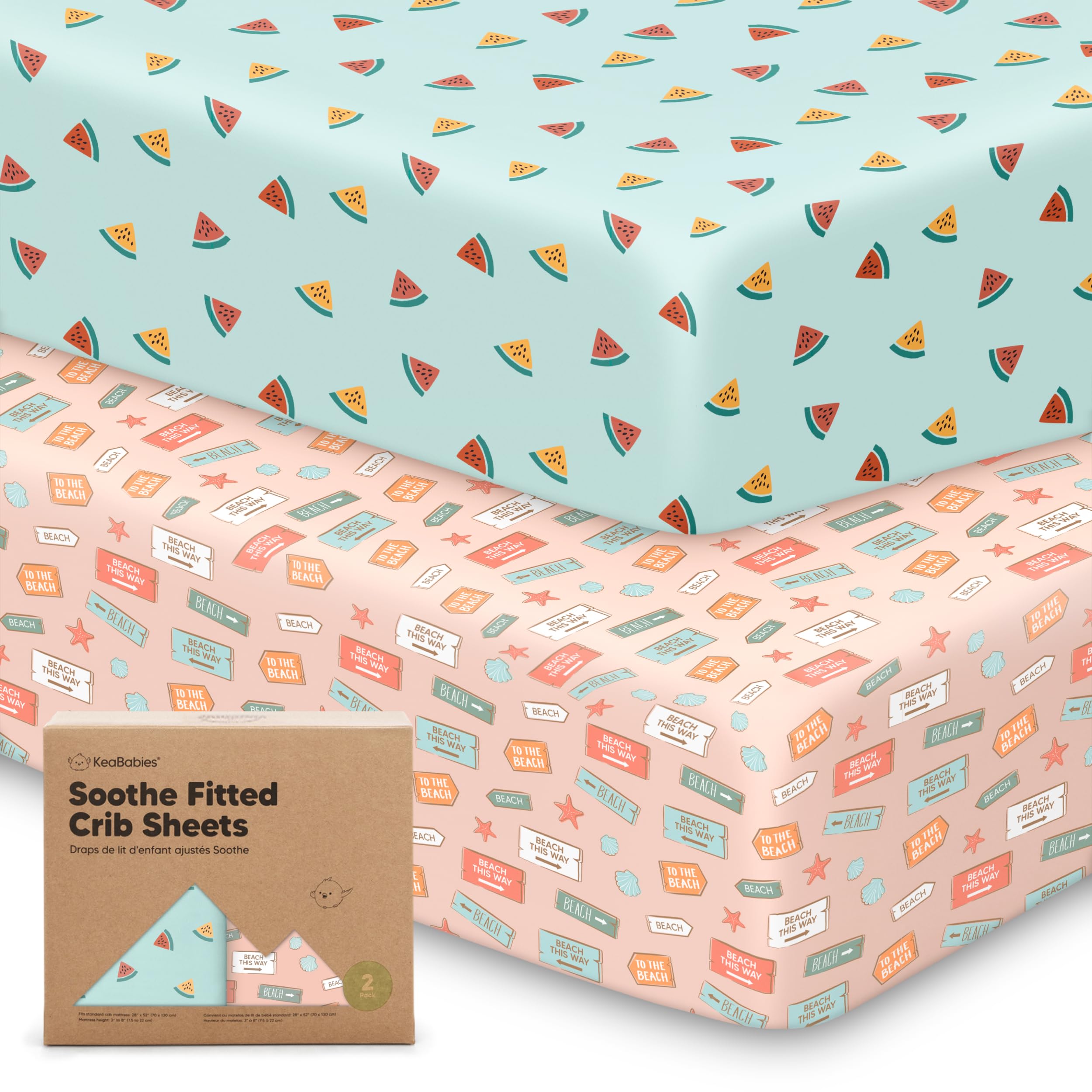 KeaBabies Beach Day crib sheet closeup fabric shows soft organic cotton for gentle naps