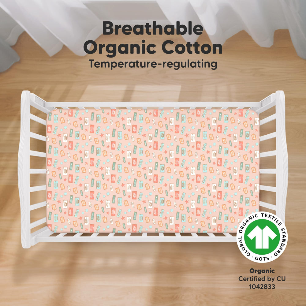 KeaBabies Beach Day crib sheet folded demonstrates compact storage and quick setup