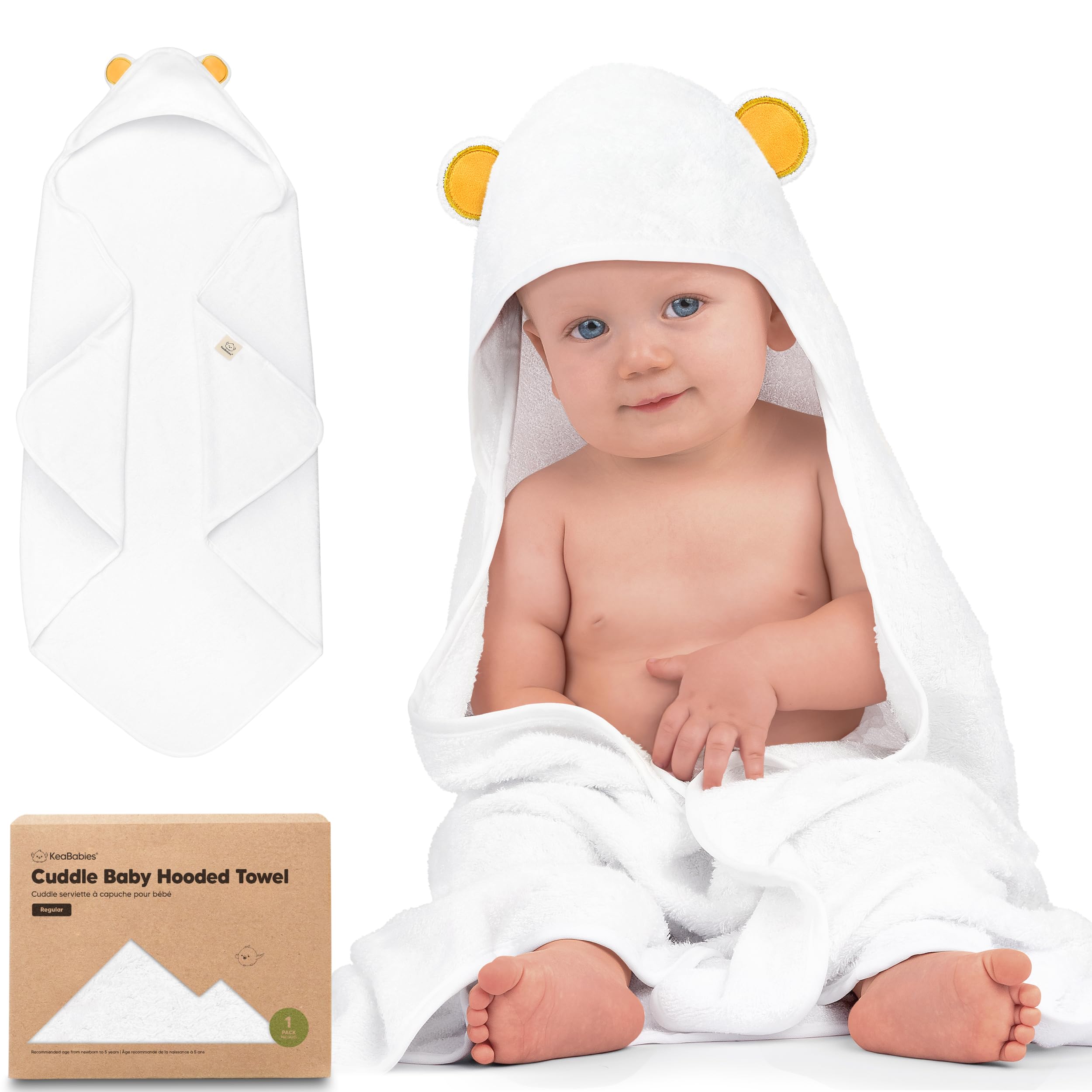KeaBabies bear hooded towel front view showing absorbent bath time warmth