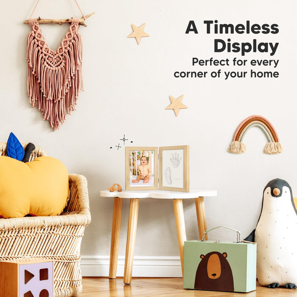KeaBabies bi-fold Rune frame design fits wall or shelf space.