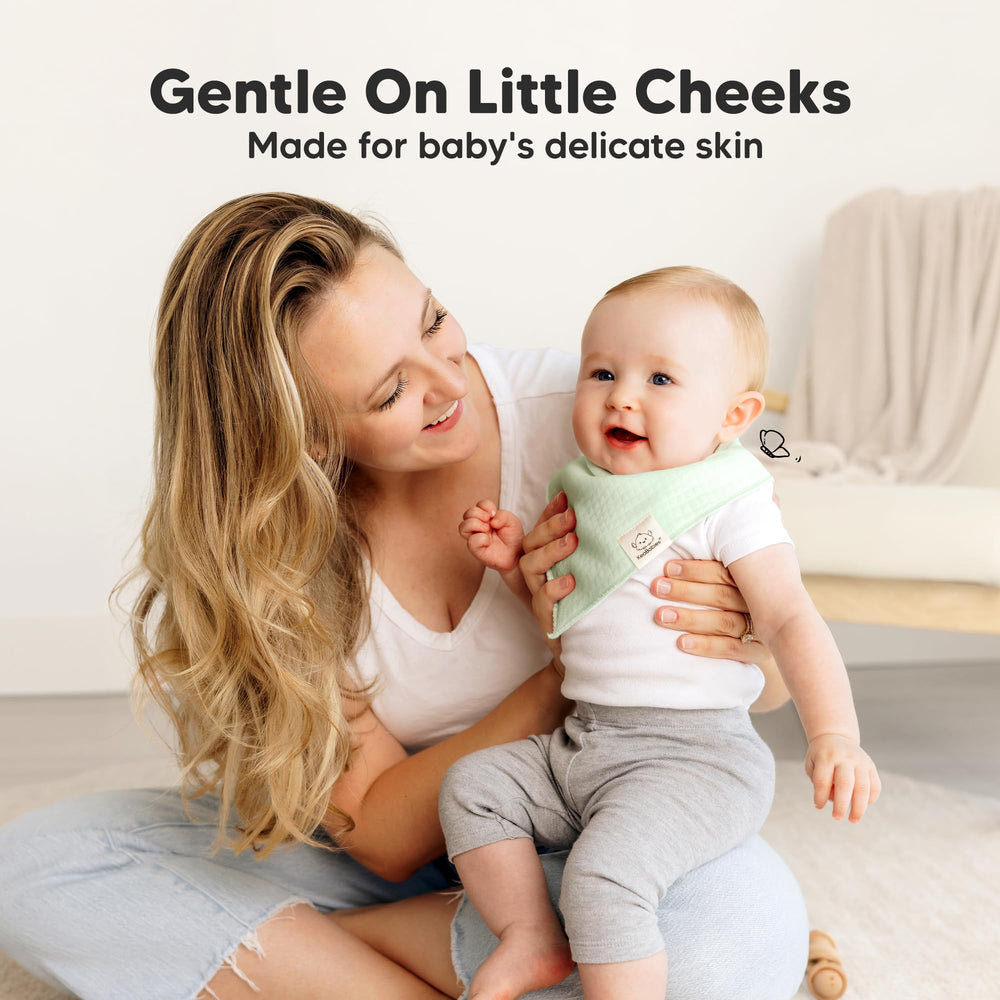 KeaBabies water-resistant fleece back layer emphasizes extra absorption during drooling sessions.