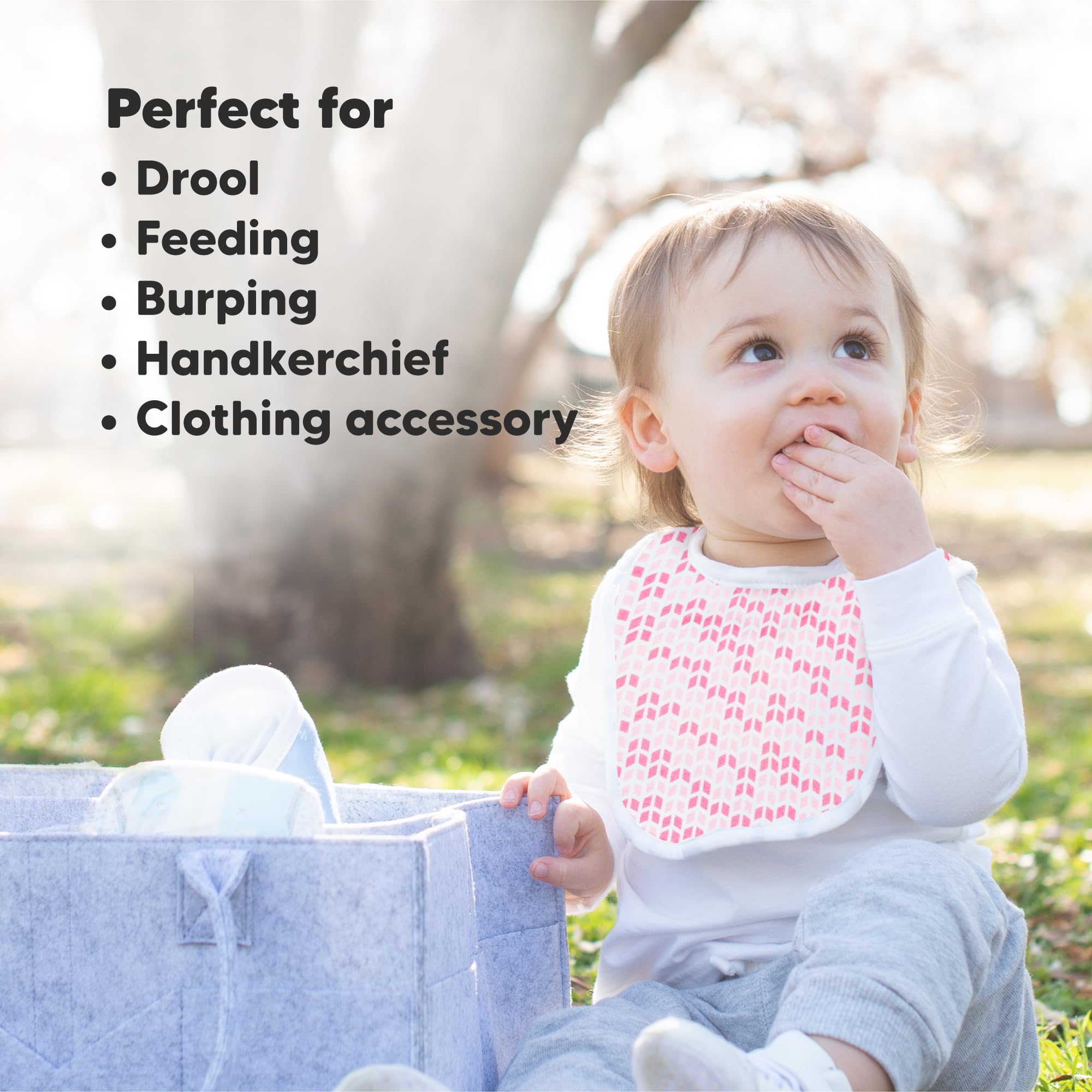 KeaBabies drool-coverage bib on baby highlighting torso protection