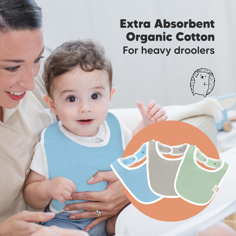 KeaBabies adjustable bibs with two snaps for secure growing fit.