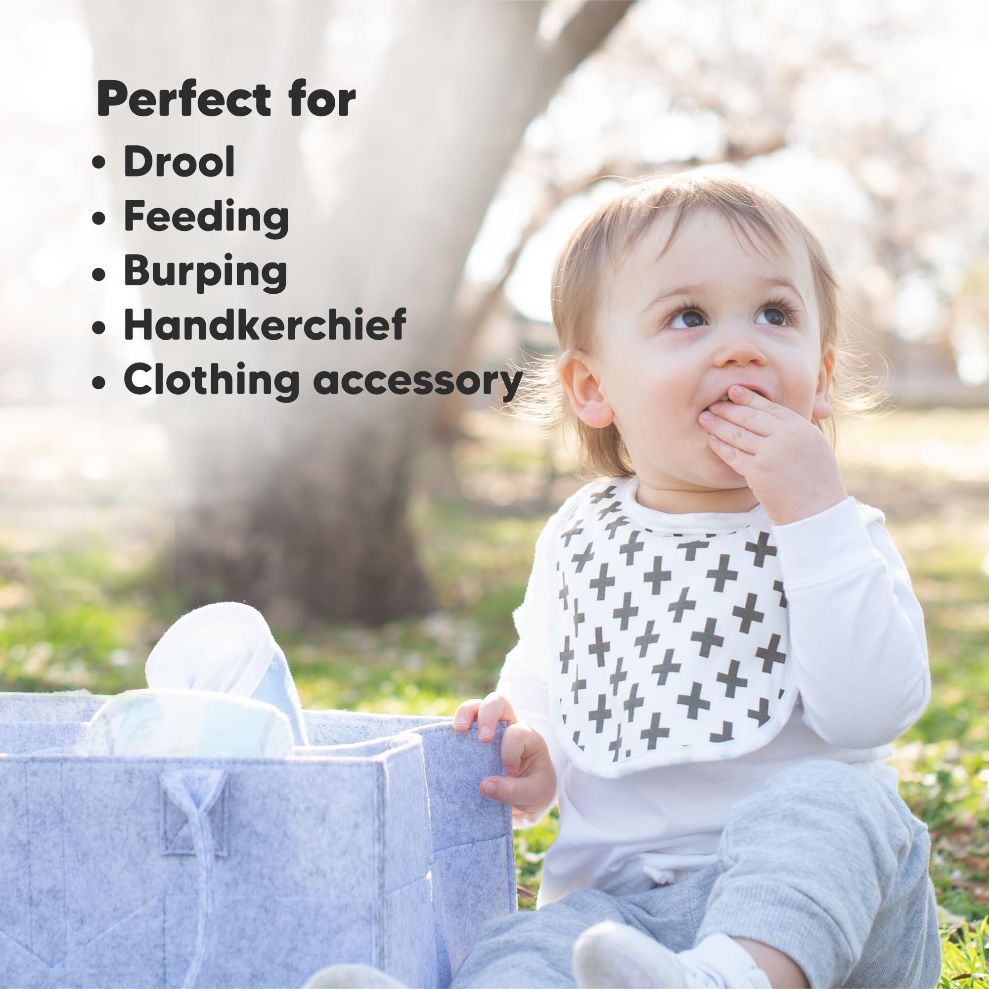 KeaBabies bibs in use for drool and feeding spill cleanup.
