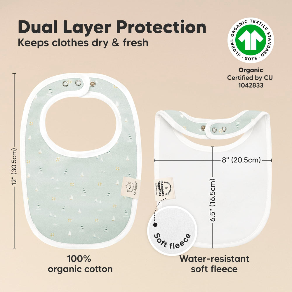KeaBabies bibs dual-layer absorbent fleece for drool and spills.