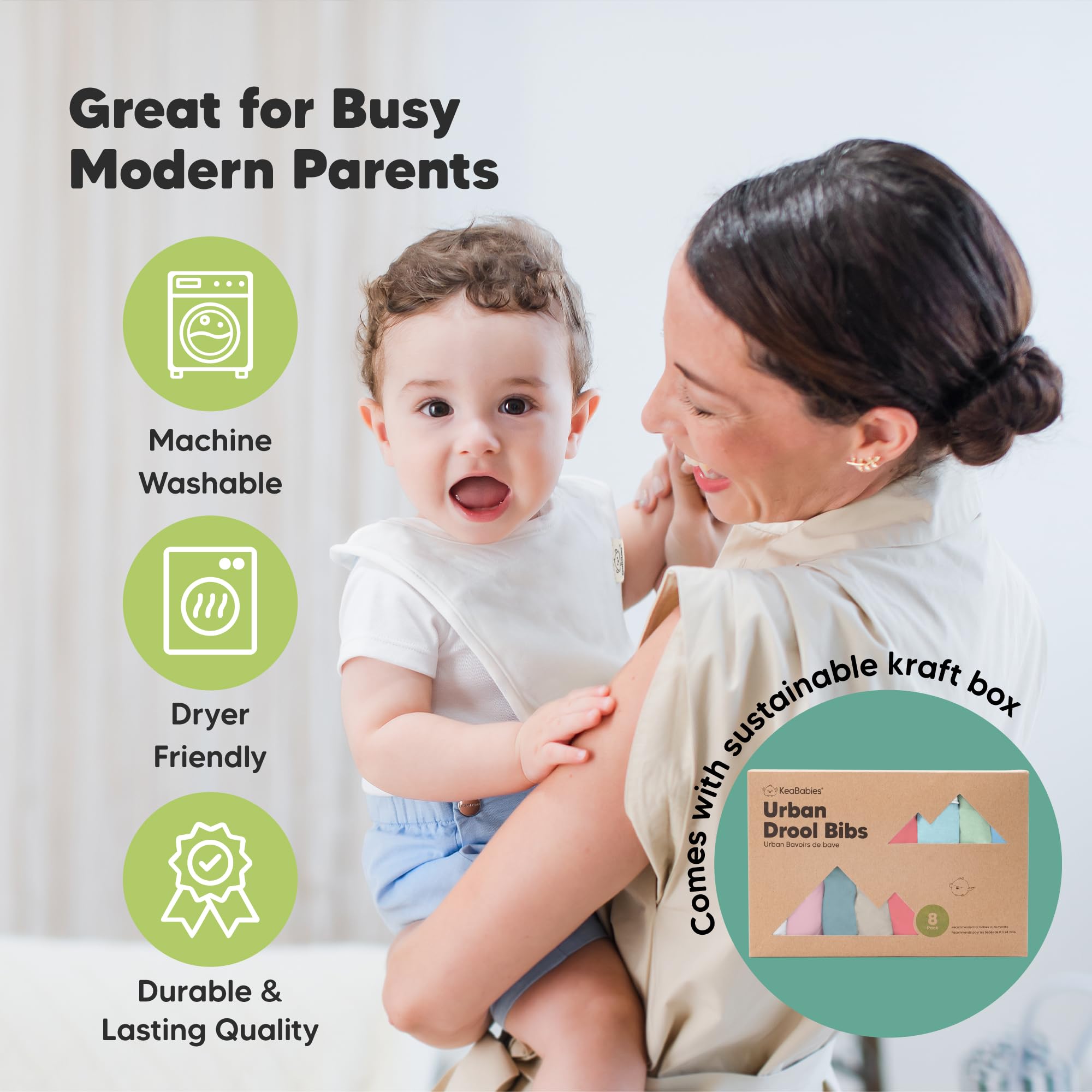 KeaBabies easy-clean bibs designed for daily use and quick washing.