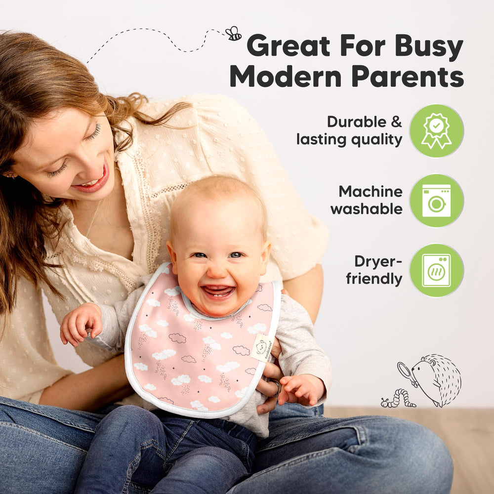KeaBabies bib on baby demonstrates unisex design and easy-on/off usability