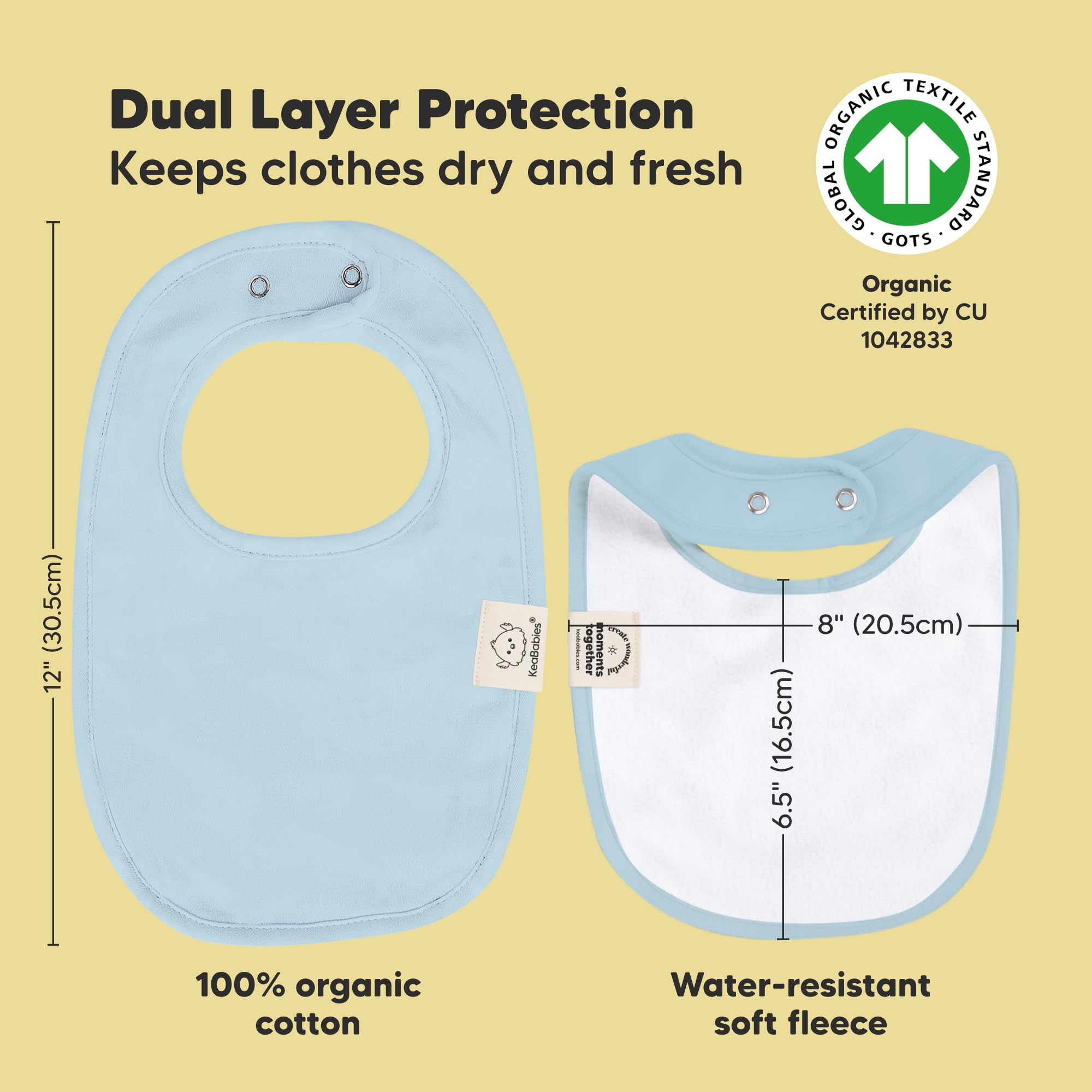 KeaBabies bibs with water-resistant fleece boost all-day absorption and mess control.