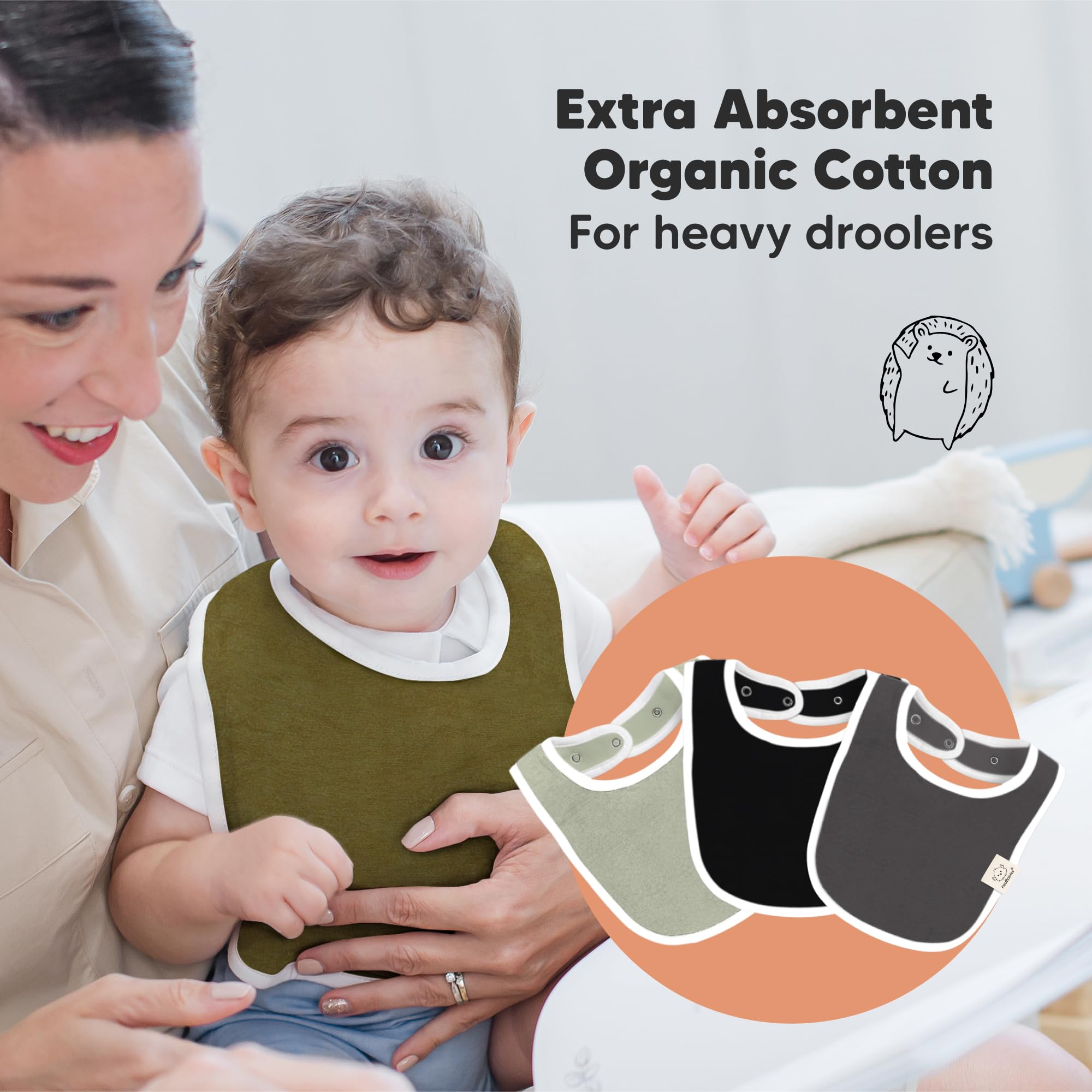 KeaBabies bibs with water-resistant fleece backing for added absorption and dryness.