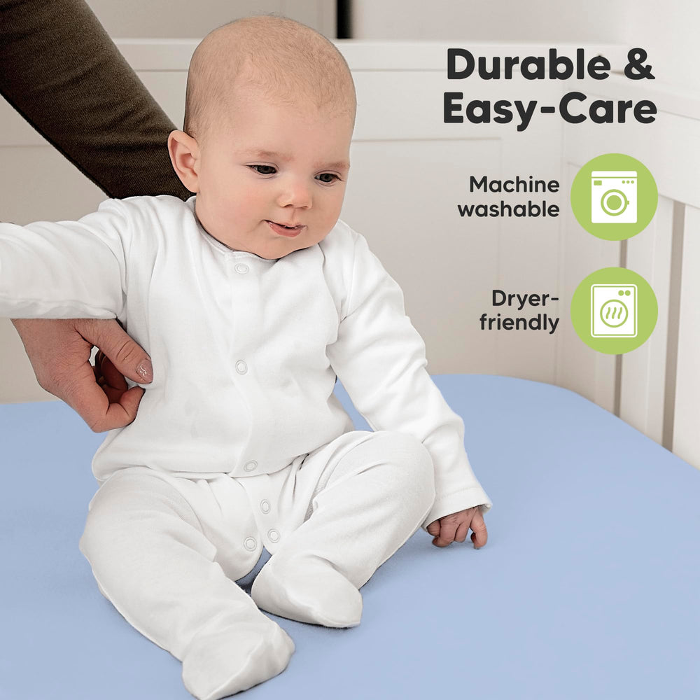 KeaBabies-blue-flax-print-bedding-nursery—gender-neutral design for nursery decor.