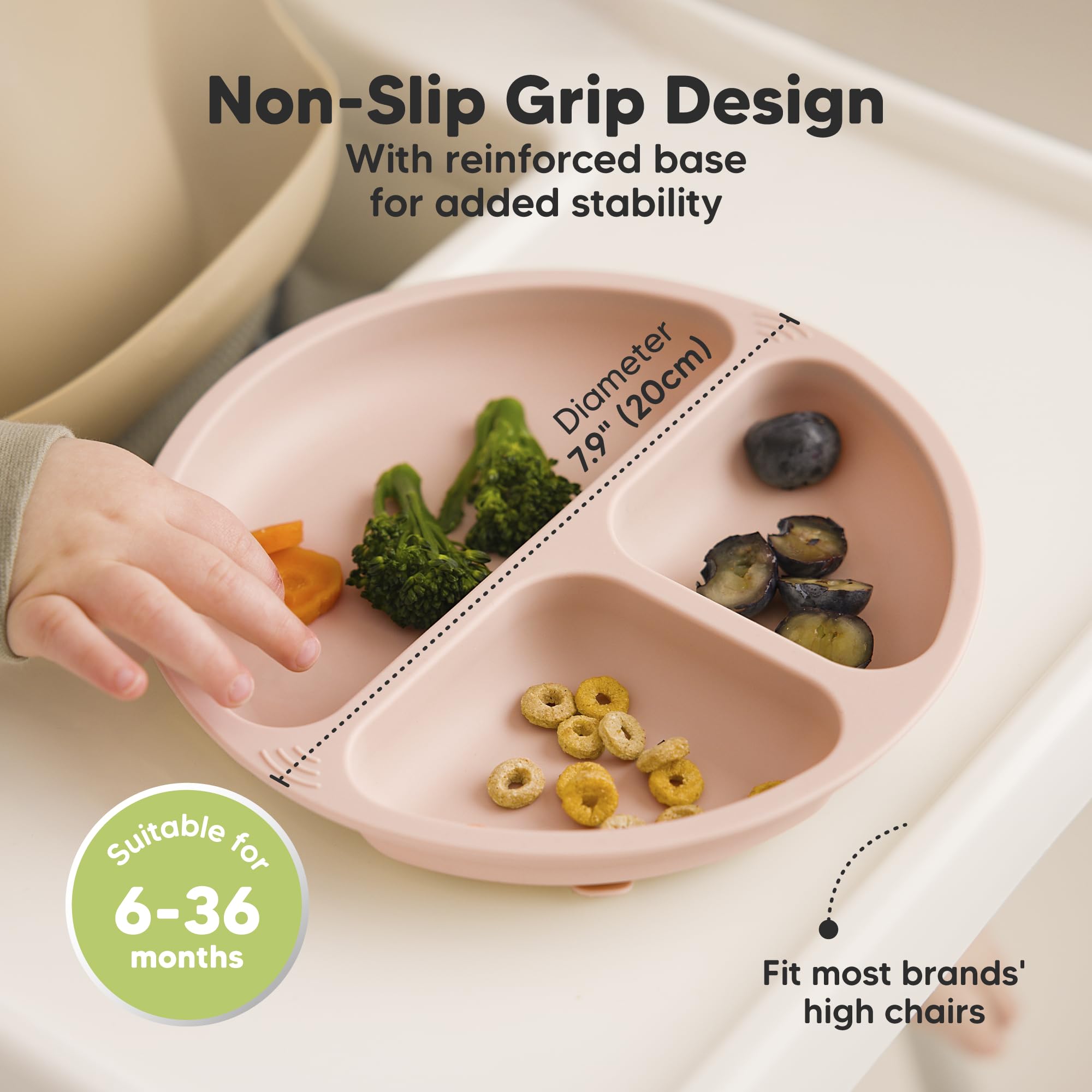KeaBabies 100% food-grade BPA-free silicone plate highlights safety and durability