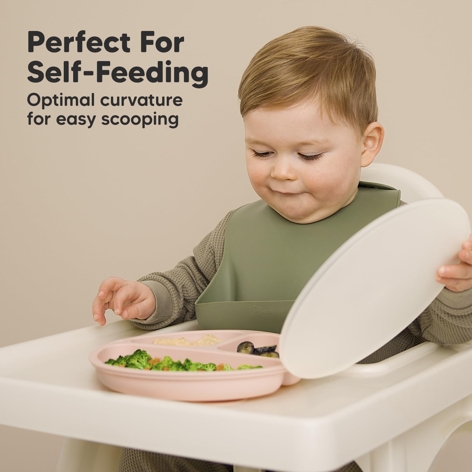 KeaBabies BPA-free silicone plate emphasizes safe, durable baby dining.
