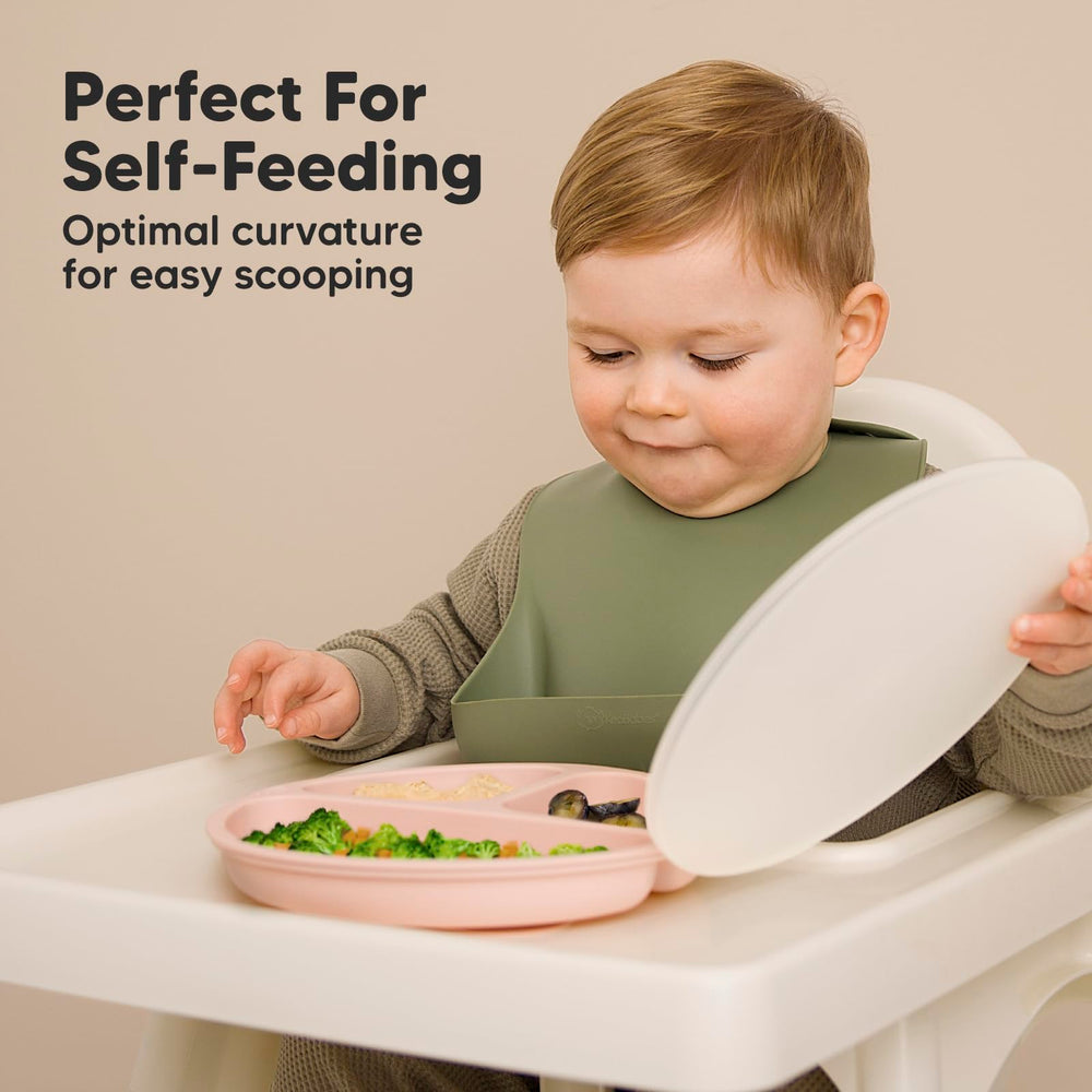 KeaBabies BPA-free silicone plate emphasizes safe, durable baby dining.
