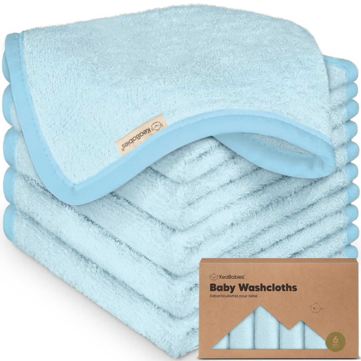 KeaBabies Bravo Blue washcloths offer plush bamboo softness for gentle baths.