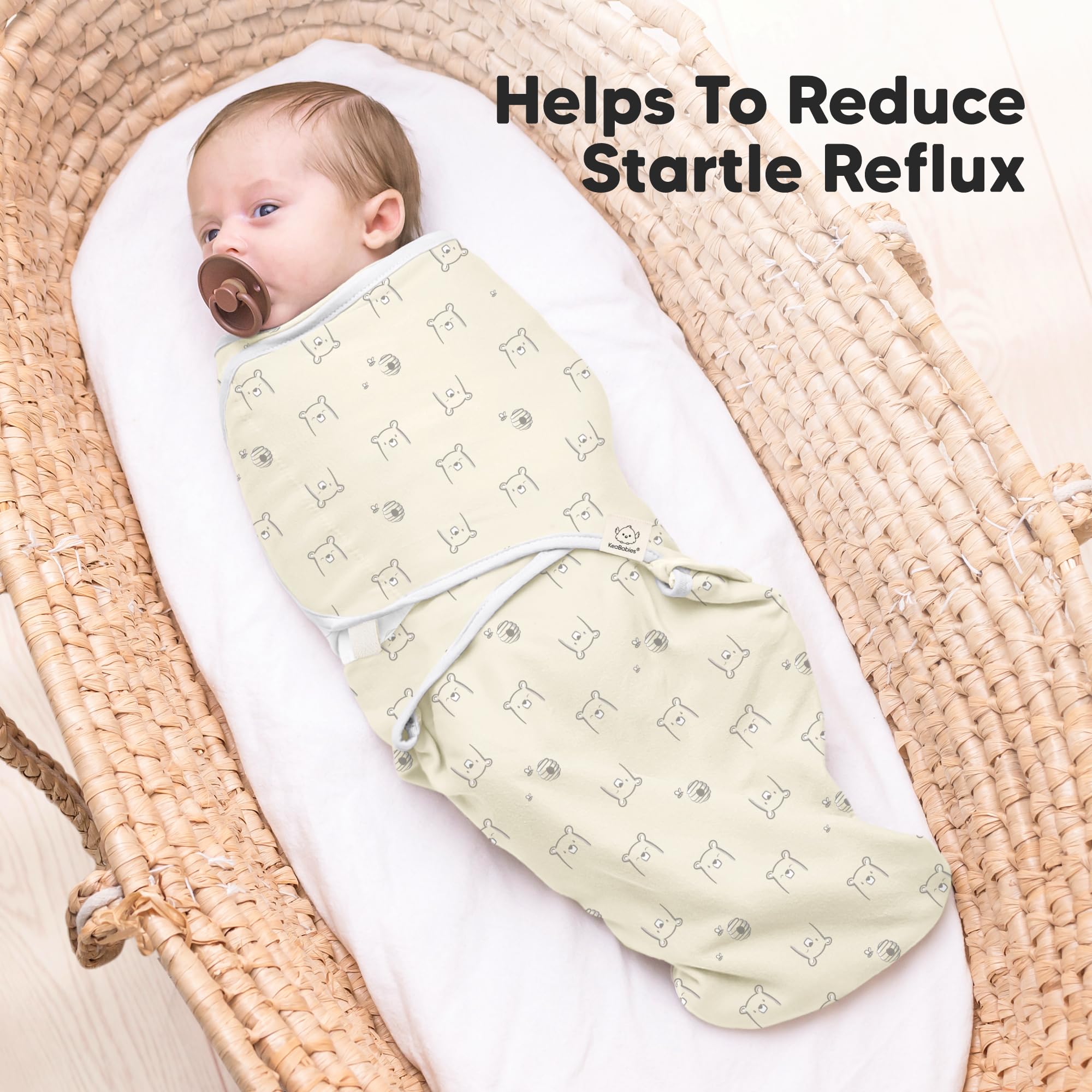 KeaBabies Bumble Bear swaddle durable FabTech 2-way knit stands up to washing