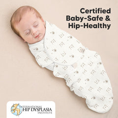 KeaBabies Bumble Bear swaddle hip-health certification communicates newborn ergonomic support
