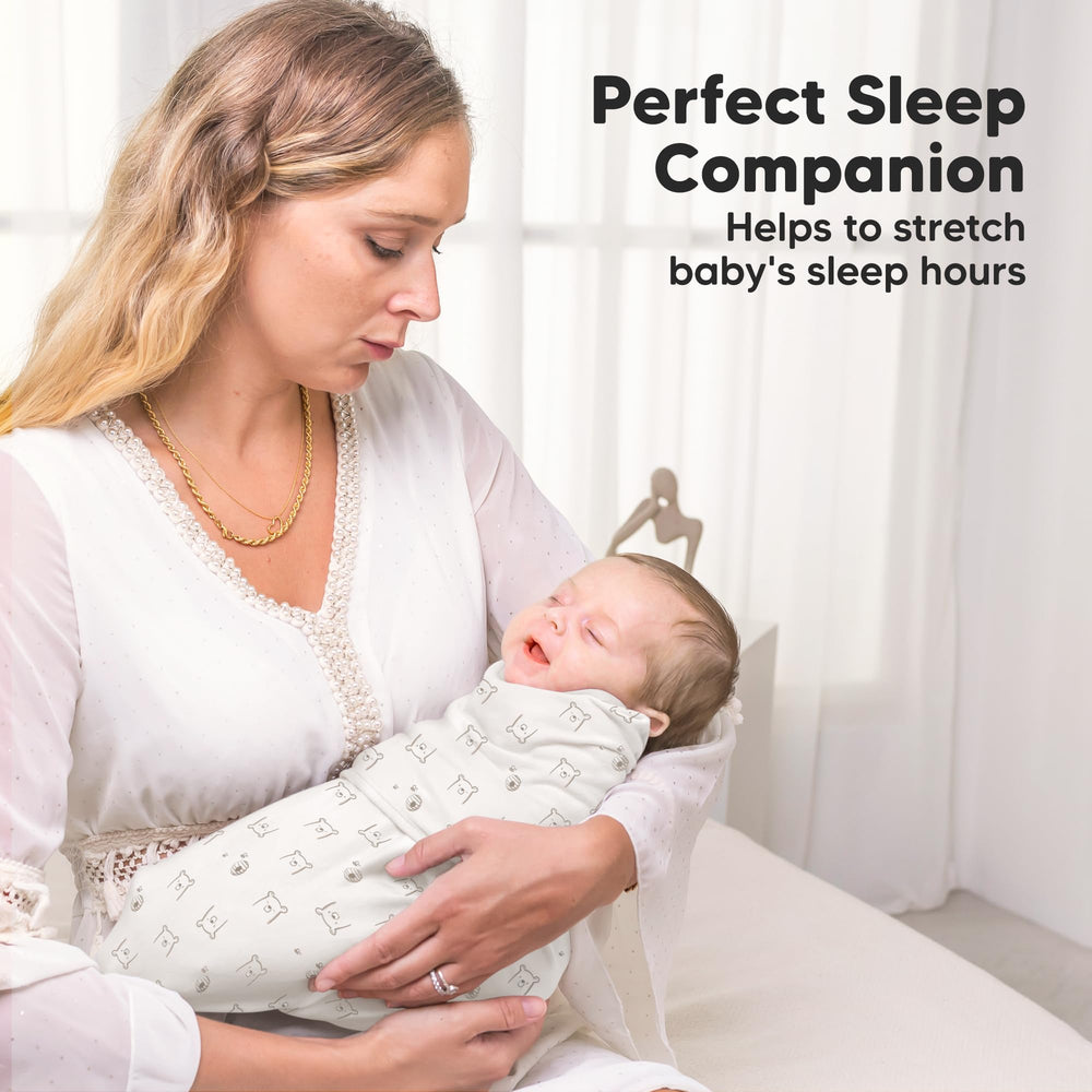 KeaBabies Bumble Bear swaddle in-use demonstrates cozy sleep environment