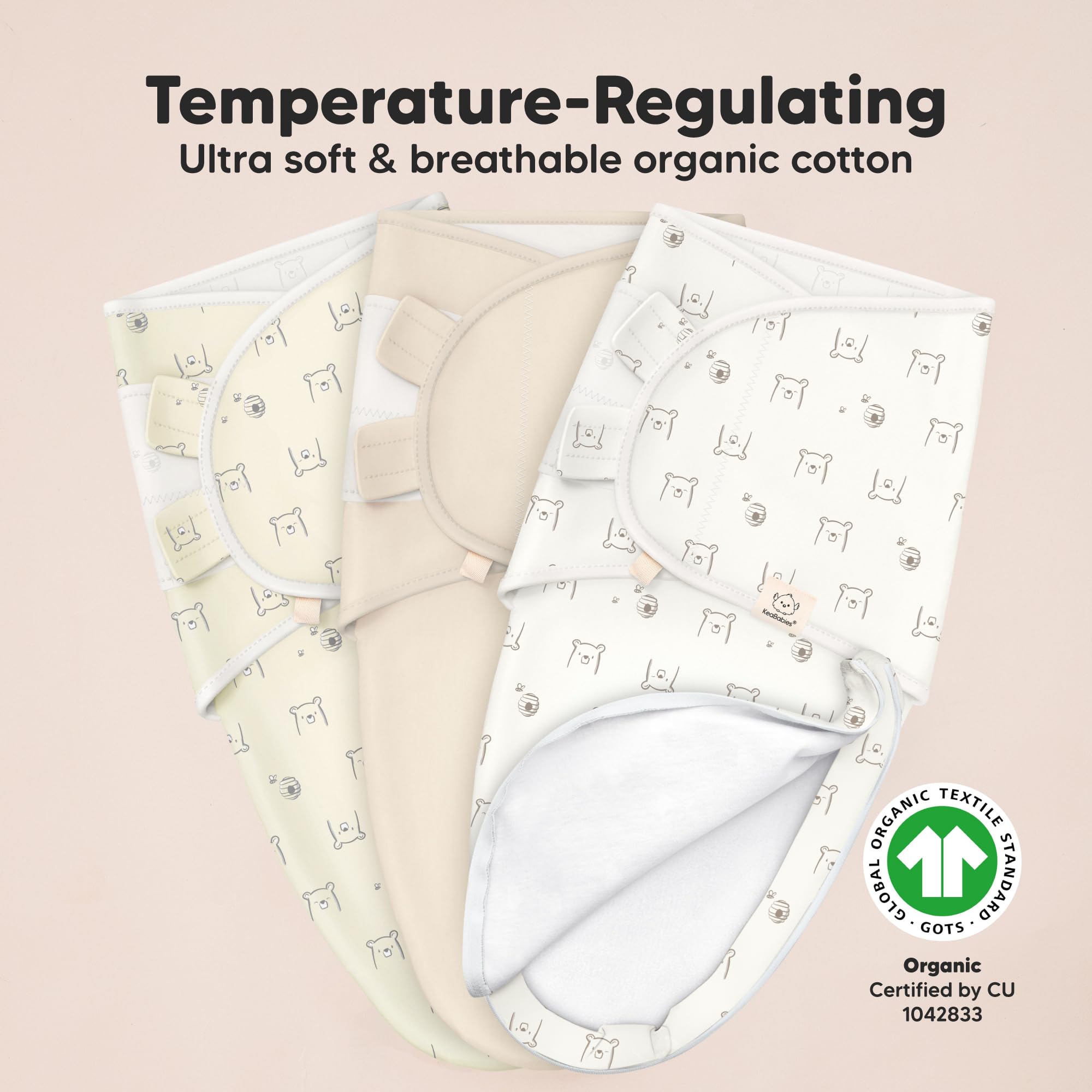 KeaBabies Bumble Bear swaddle organic cotton highlights breathable, soft fabric